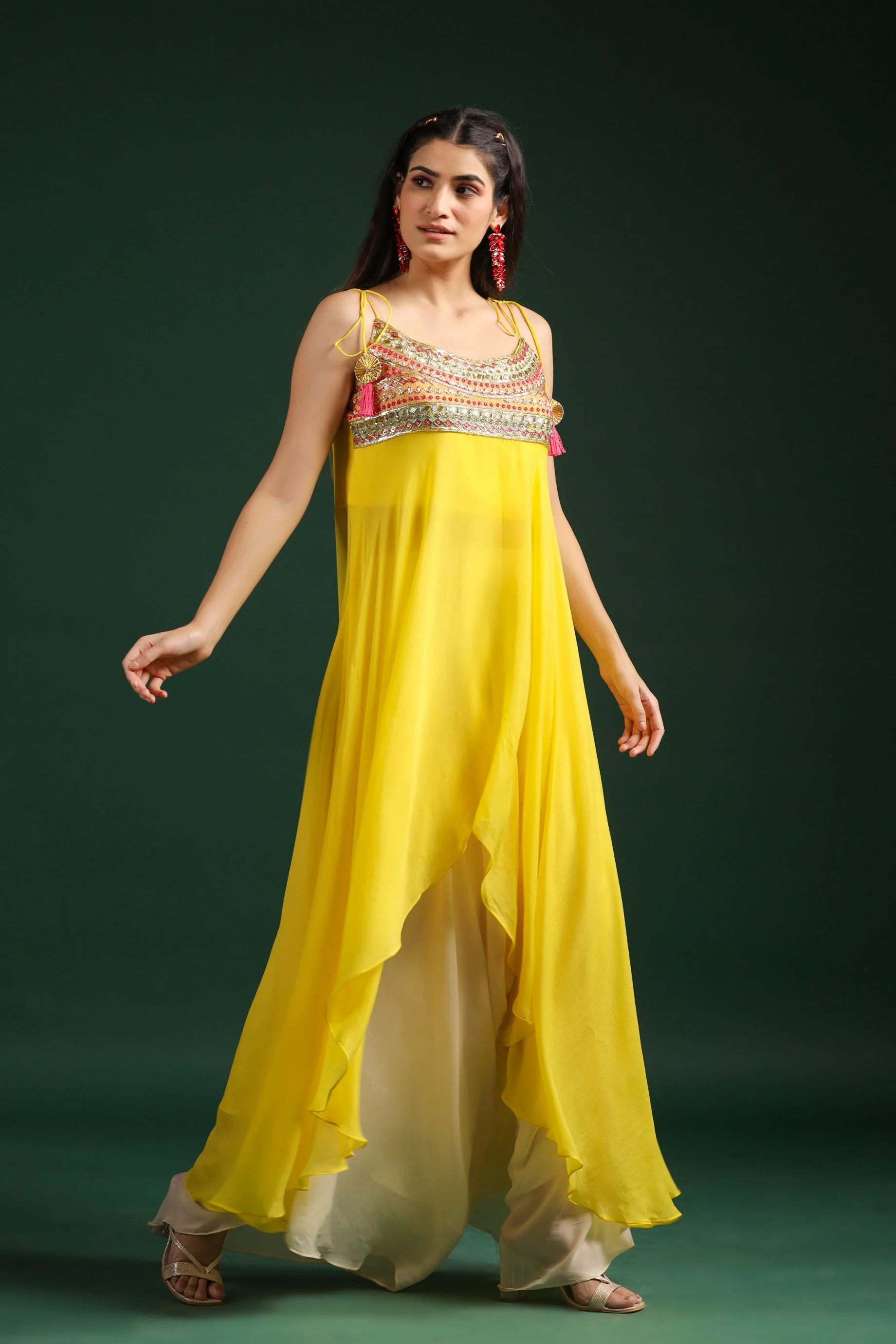 Bright Yellow Embellished Pants Set - Image 4