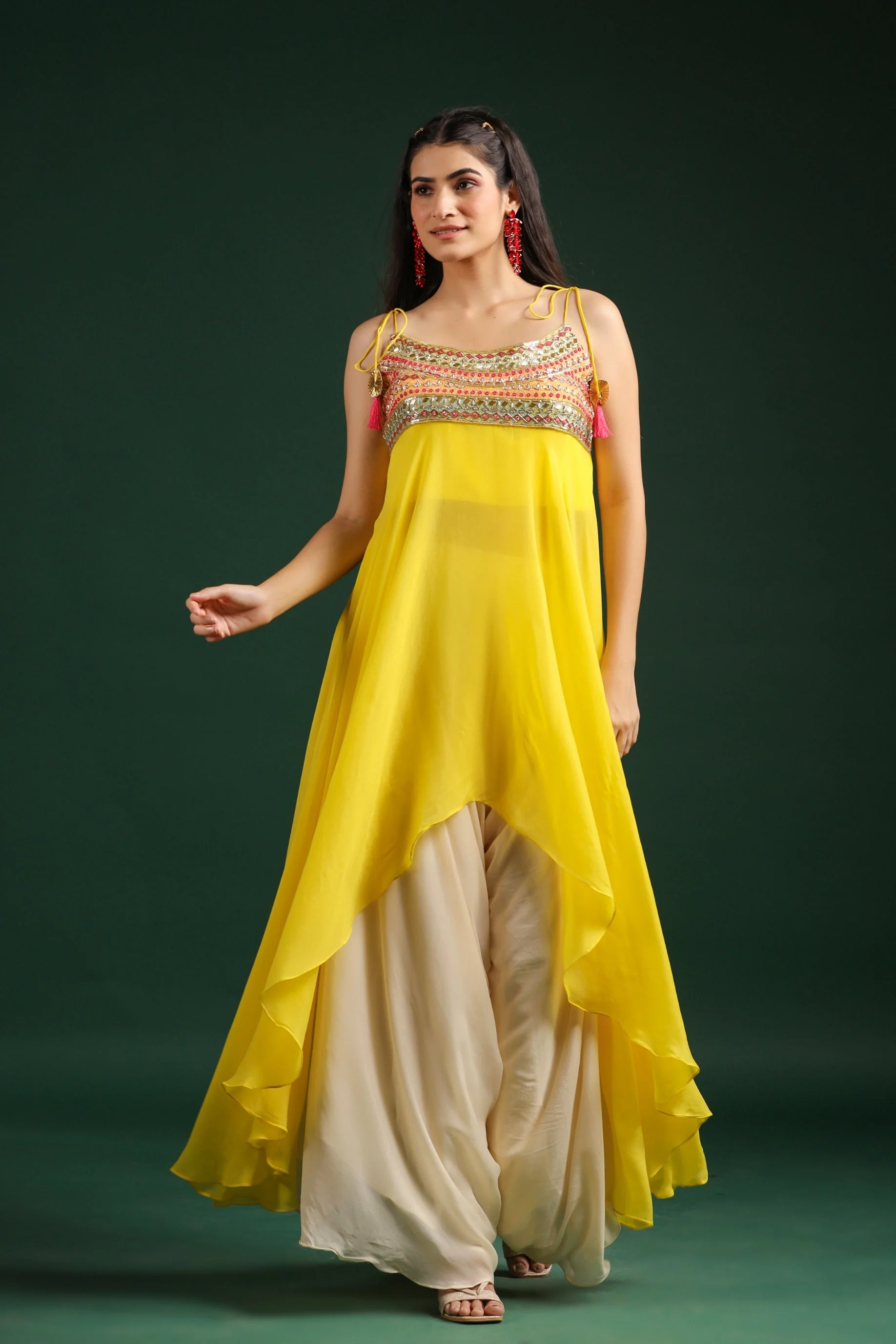 Bright Yellow Embellished Pants Set - Image 6