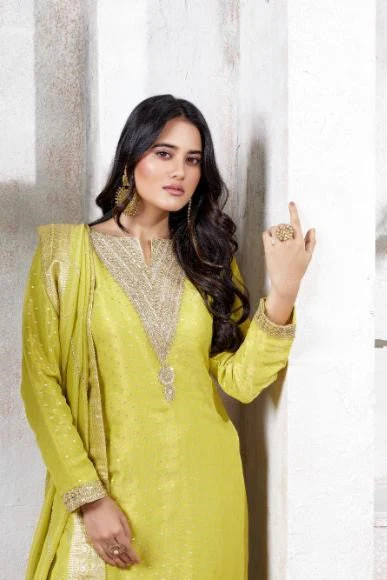 Pear Green Embellished Pure Silk Kurta Pant Set - Image 2
