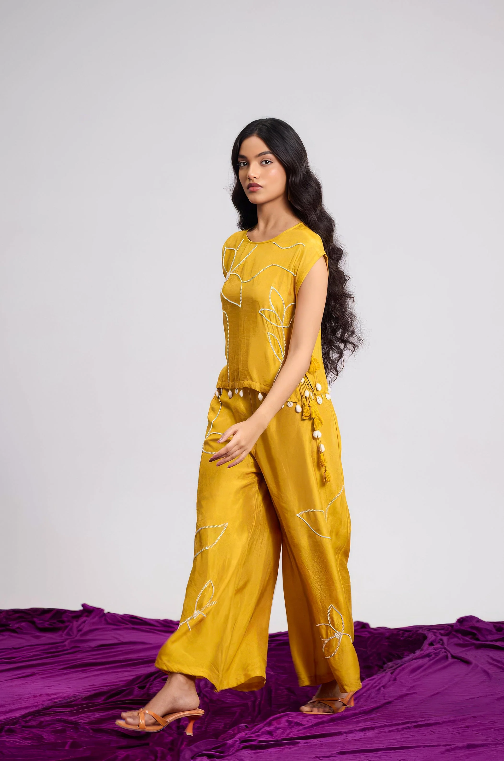 Tumeric Yellow Embellished Raw Silk Co-Ord Set - Image 4