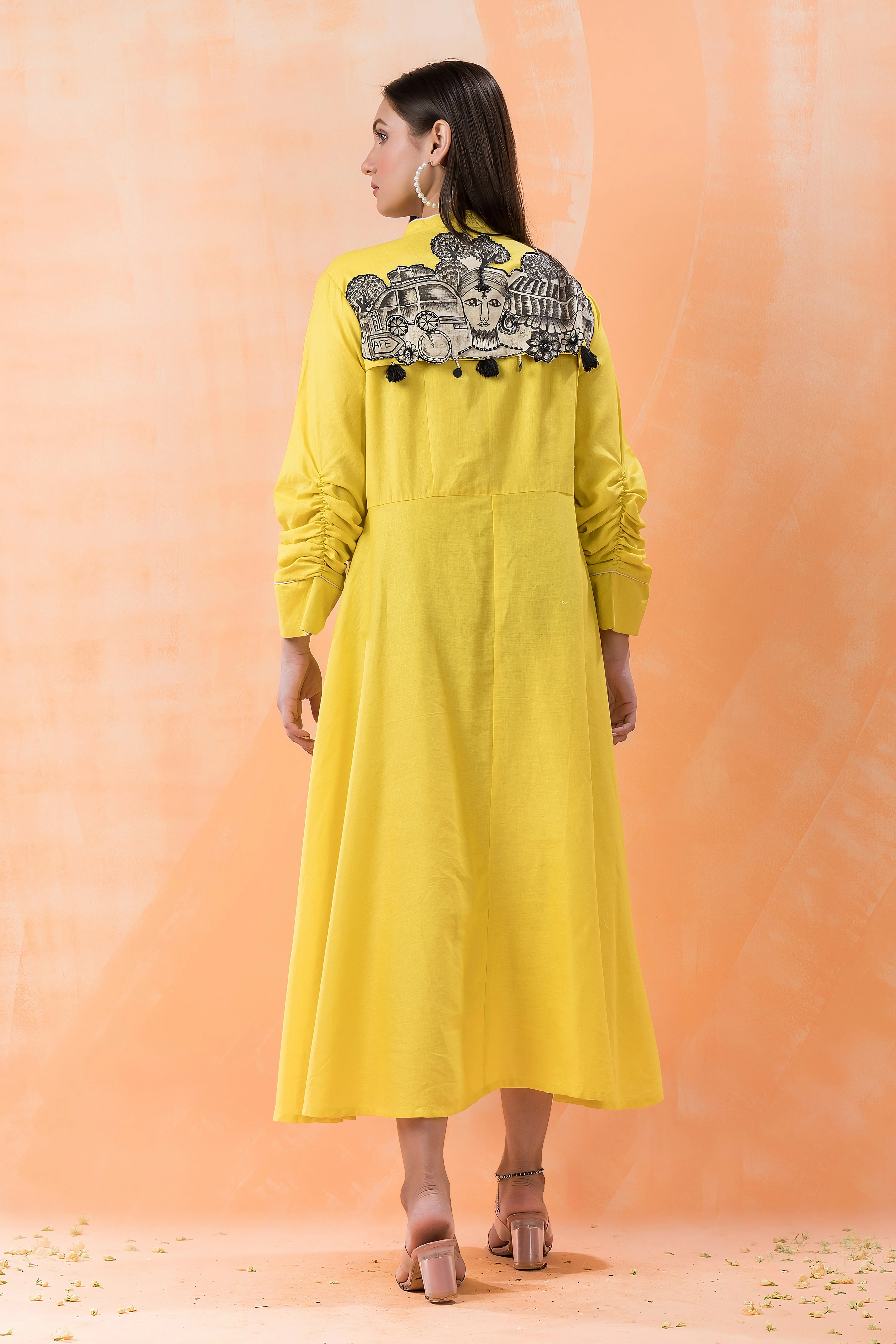 Bright Yellow Embroidered Dress - Image 2