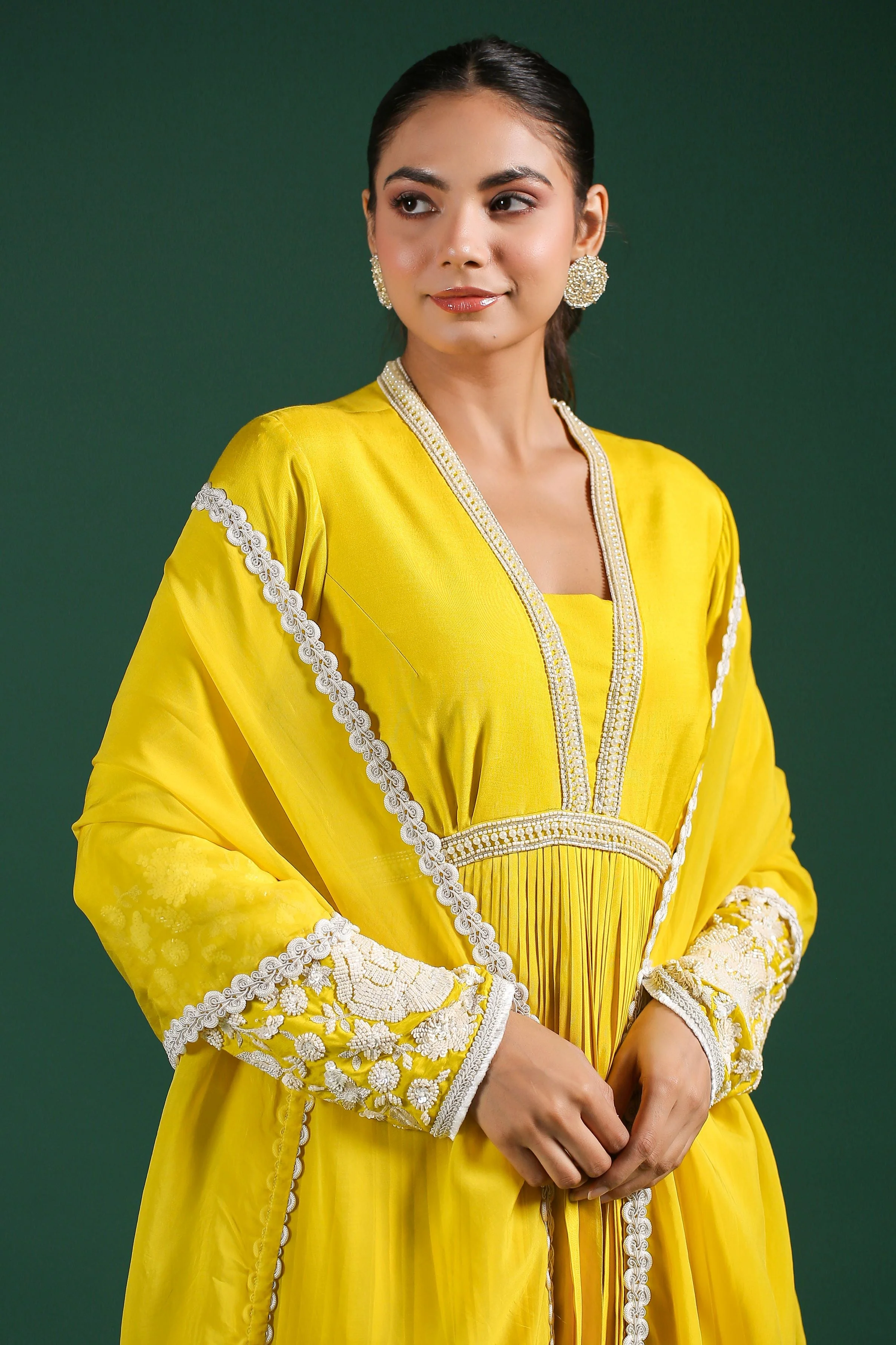 Bright Yellow Embroidered Mulberry Silk Sharara Set - Image 2