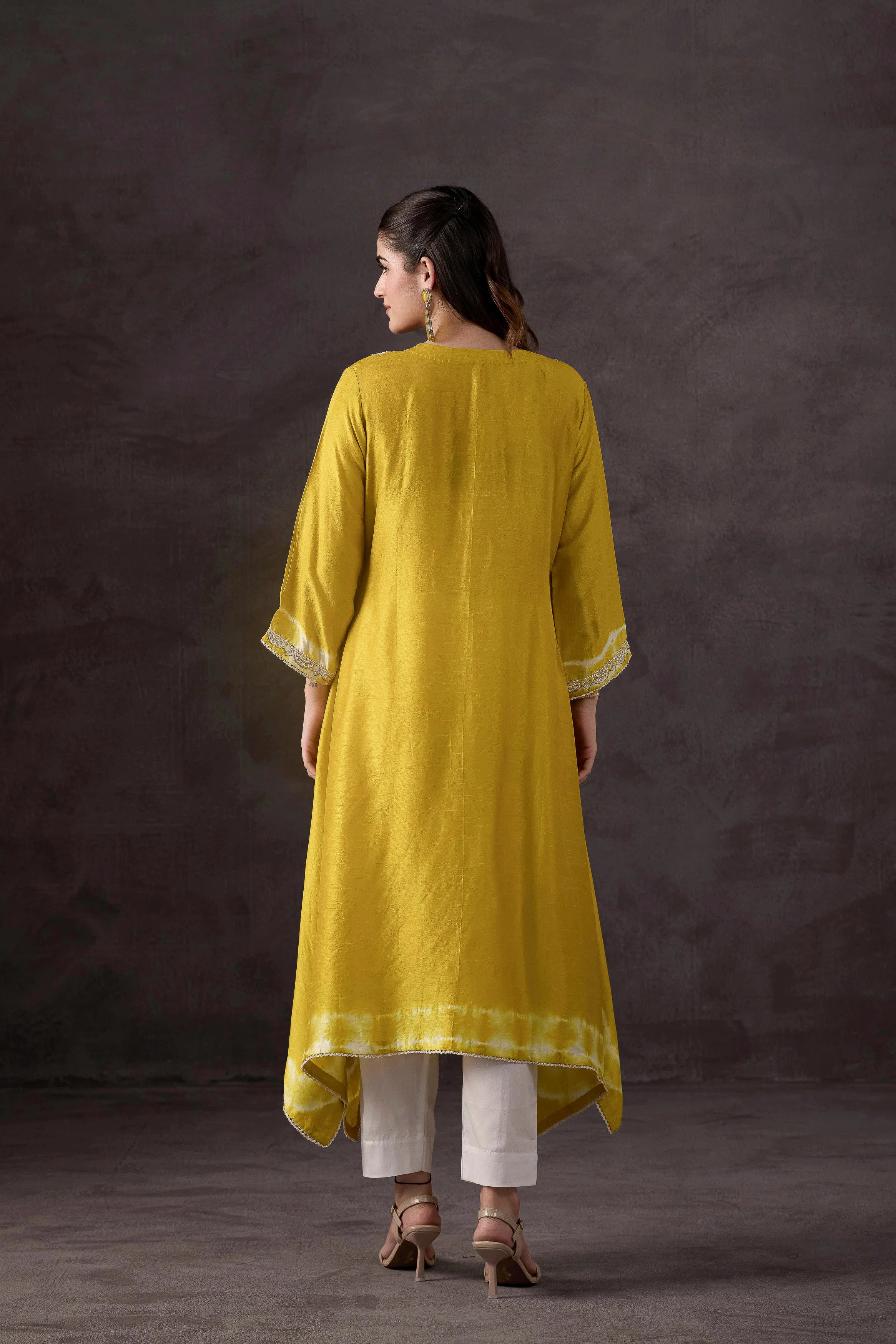 Bright Yelow Embellished Raw Silk Kurta Set - Image 5