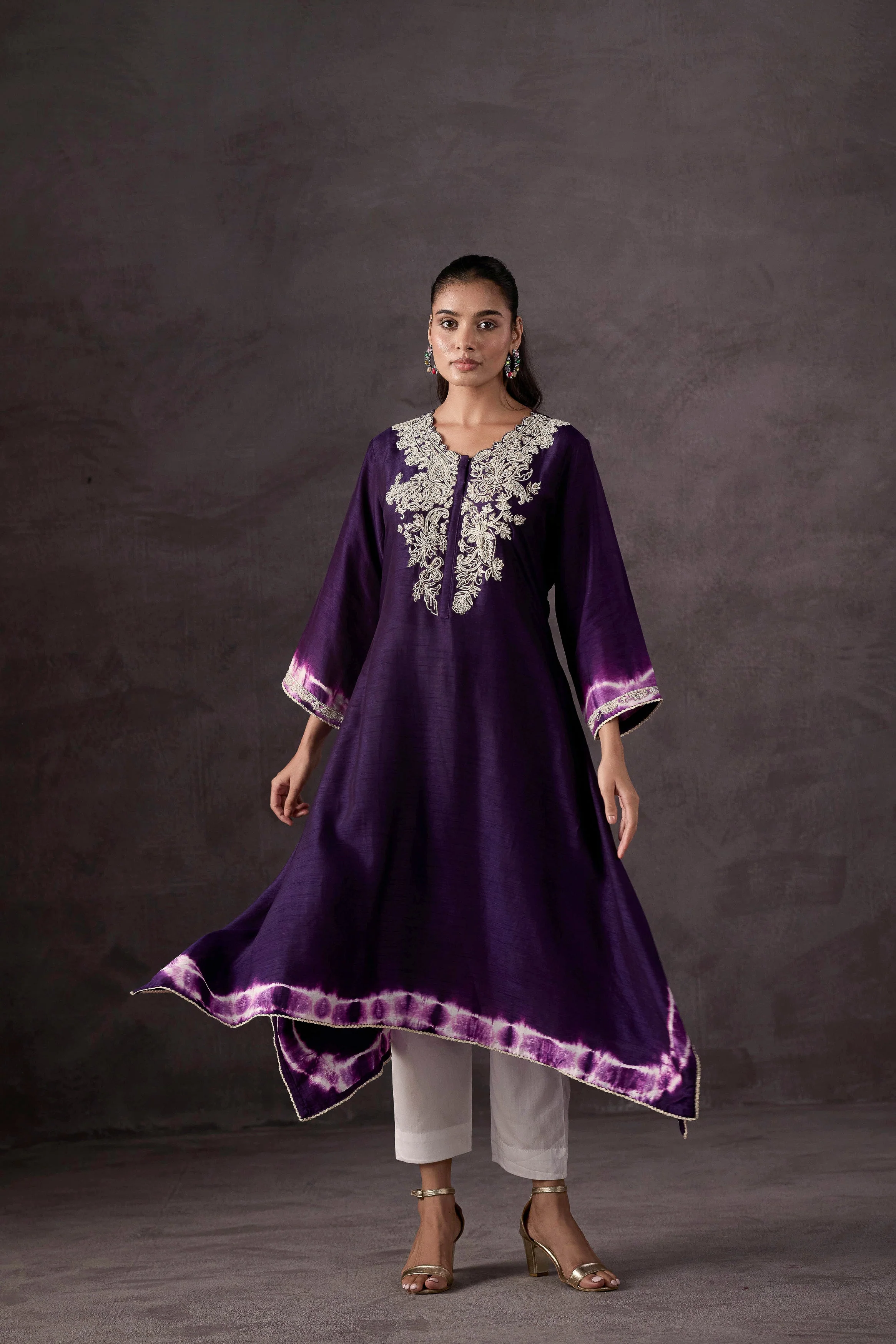 Dark Purple Embellished Raw Silk Kurta Set - Image 4