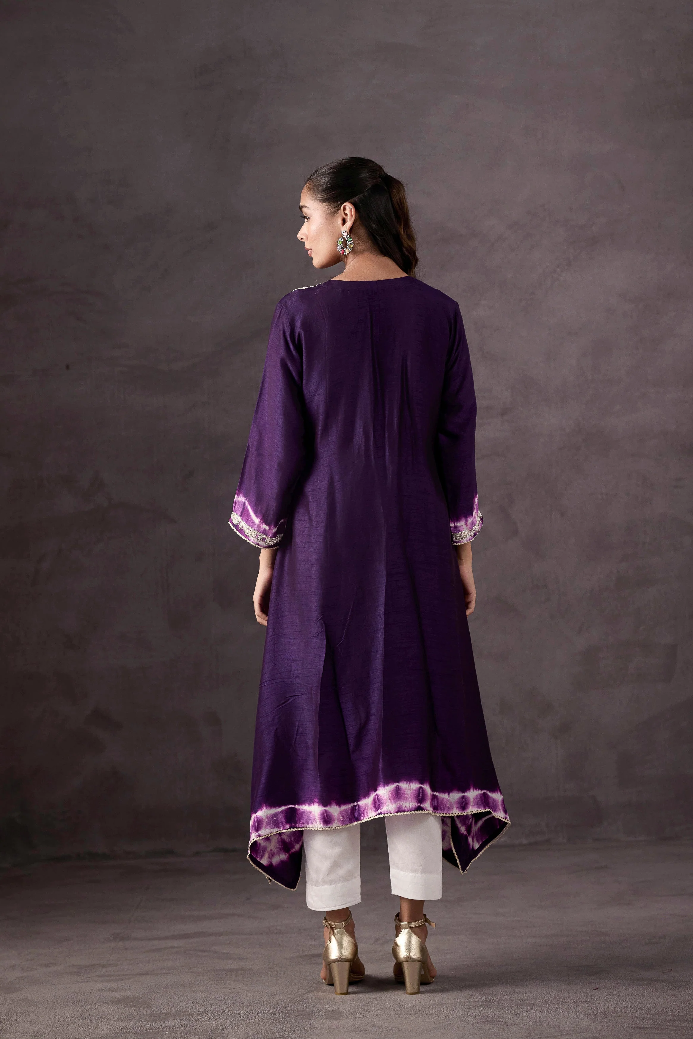 Dark Purple Embellished Raw Silk Kurta Set - Image 6