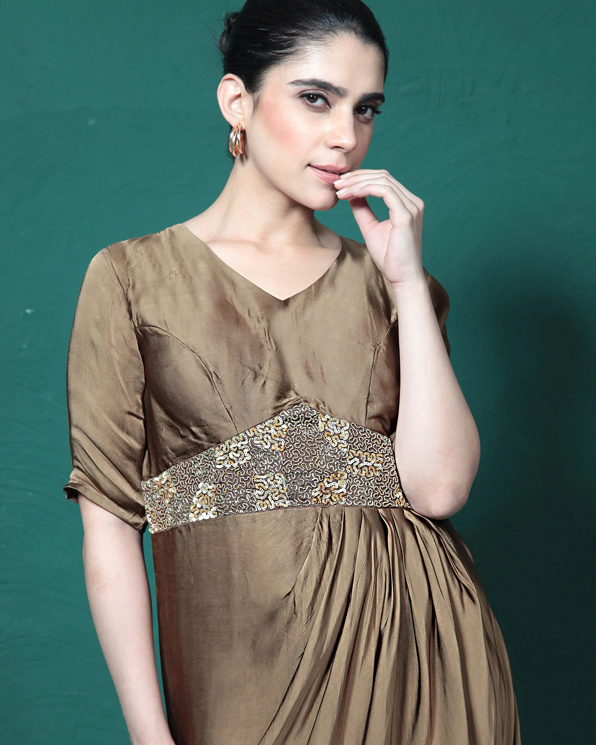Espresso Martini Cowl Evening Gown - Image 2