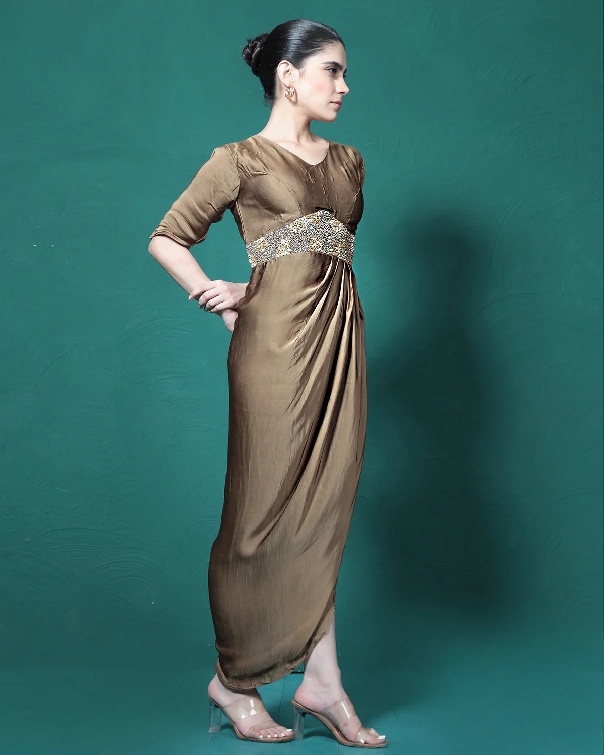Espresso Martini Cowl Evening Gown - Image 3