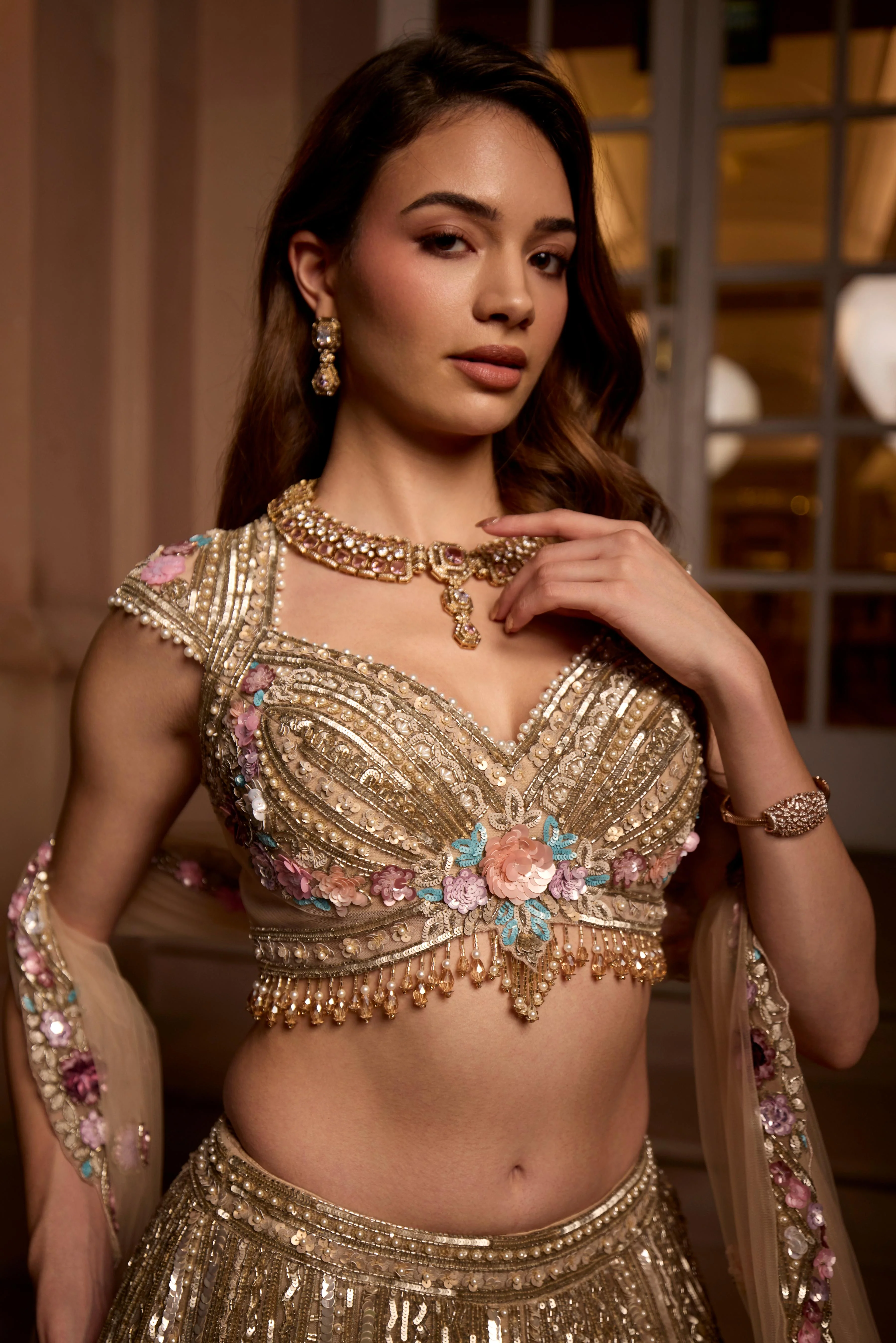 Antique Gold Embellished Premium Lehenga Set - Image 2