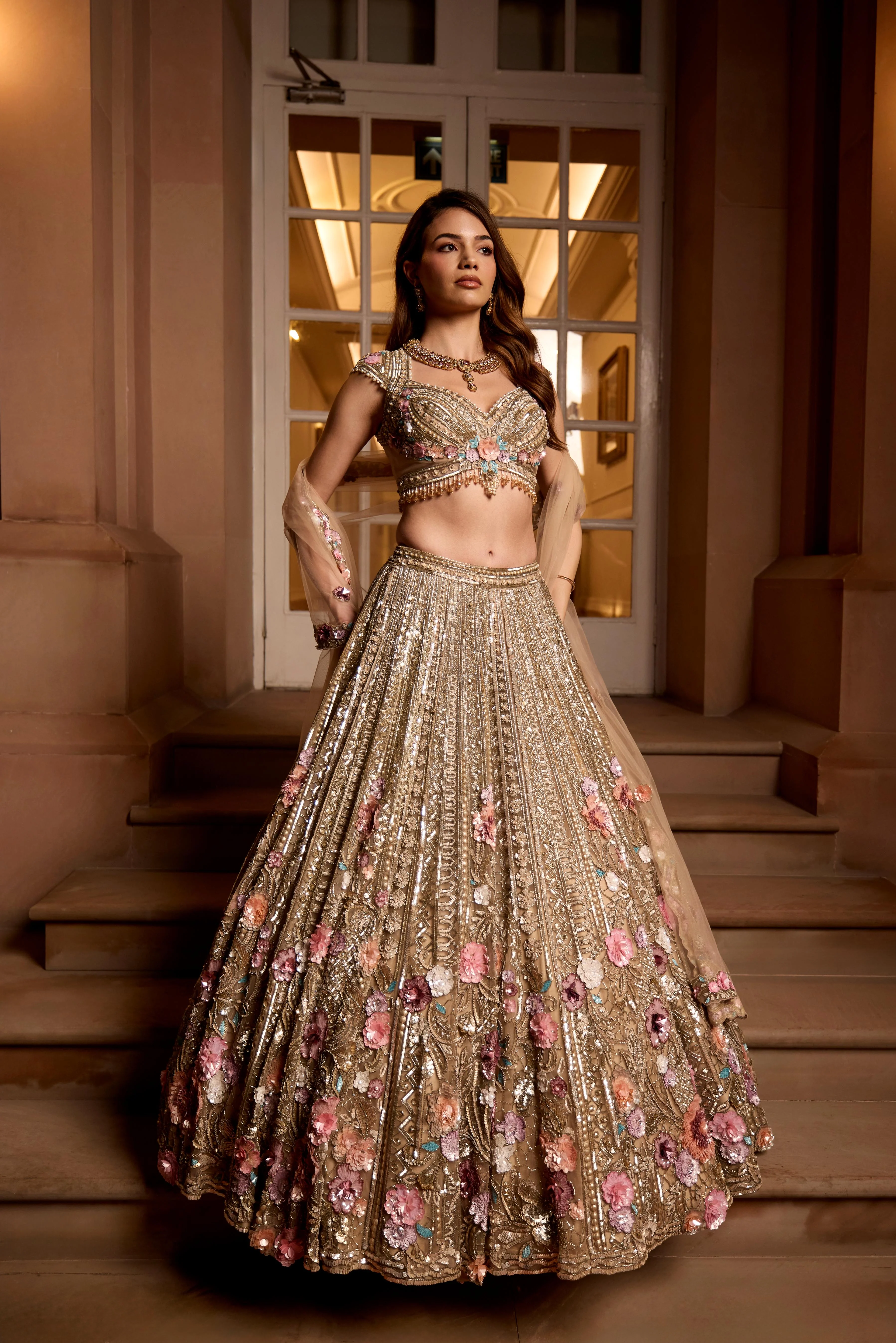 Antique Gold Embellished Premium Lehenga Set - Image 3