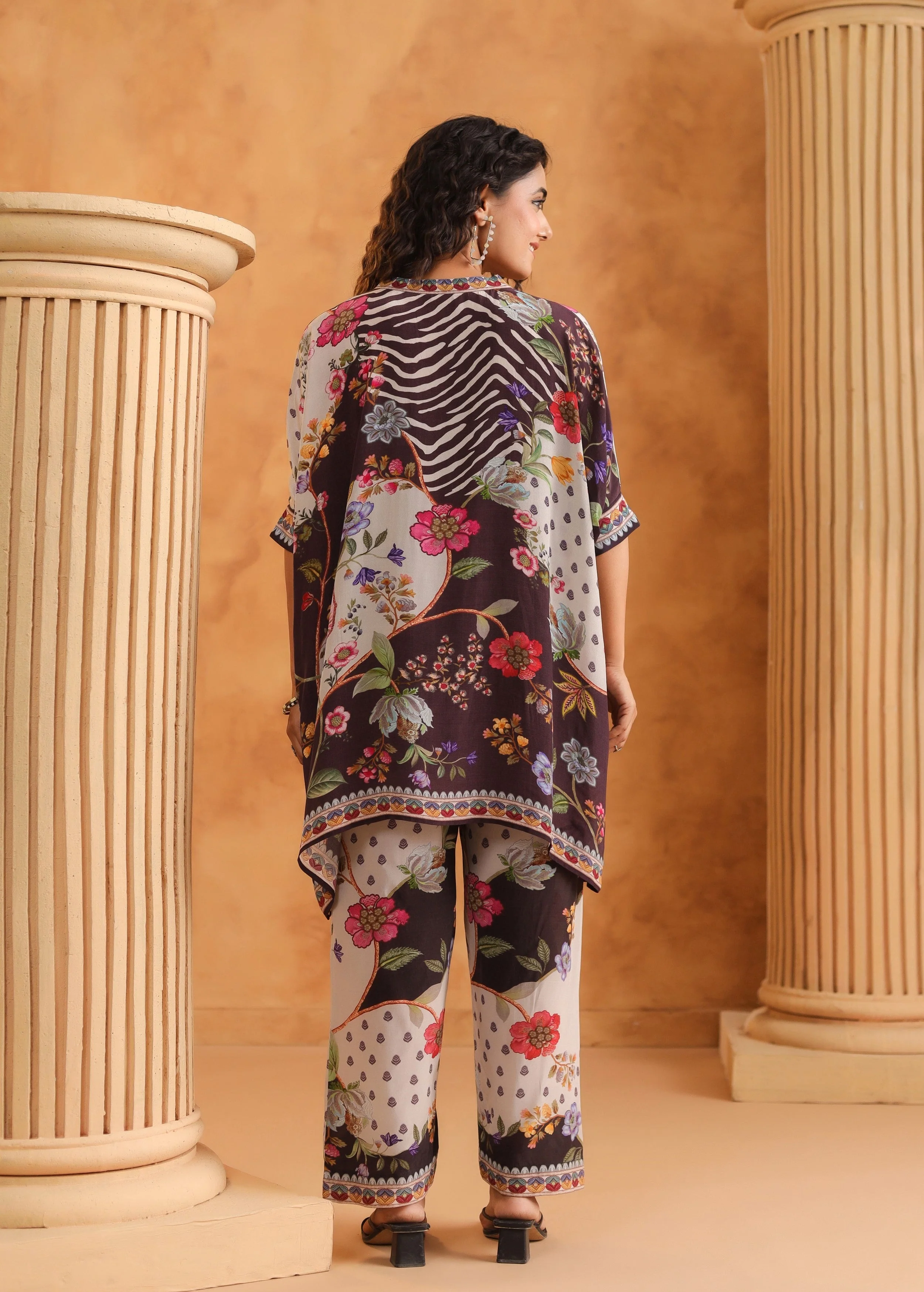 Brown Multi-Print Viscose Crepe Co-Ord Set - Image 5