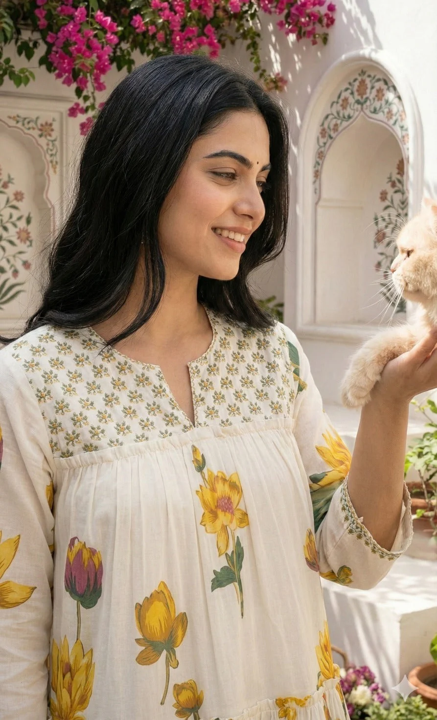 Butter floral Printed Pure Cotton Anarkali Set - Image 2
