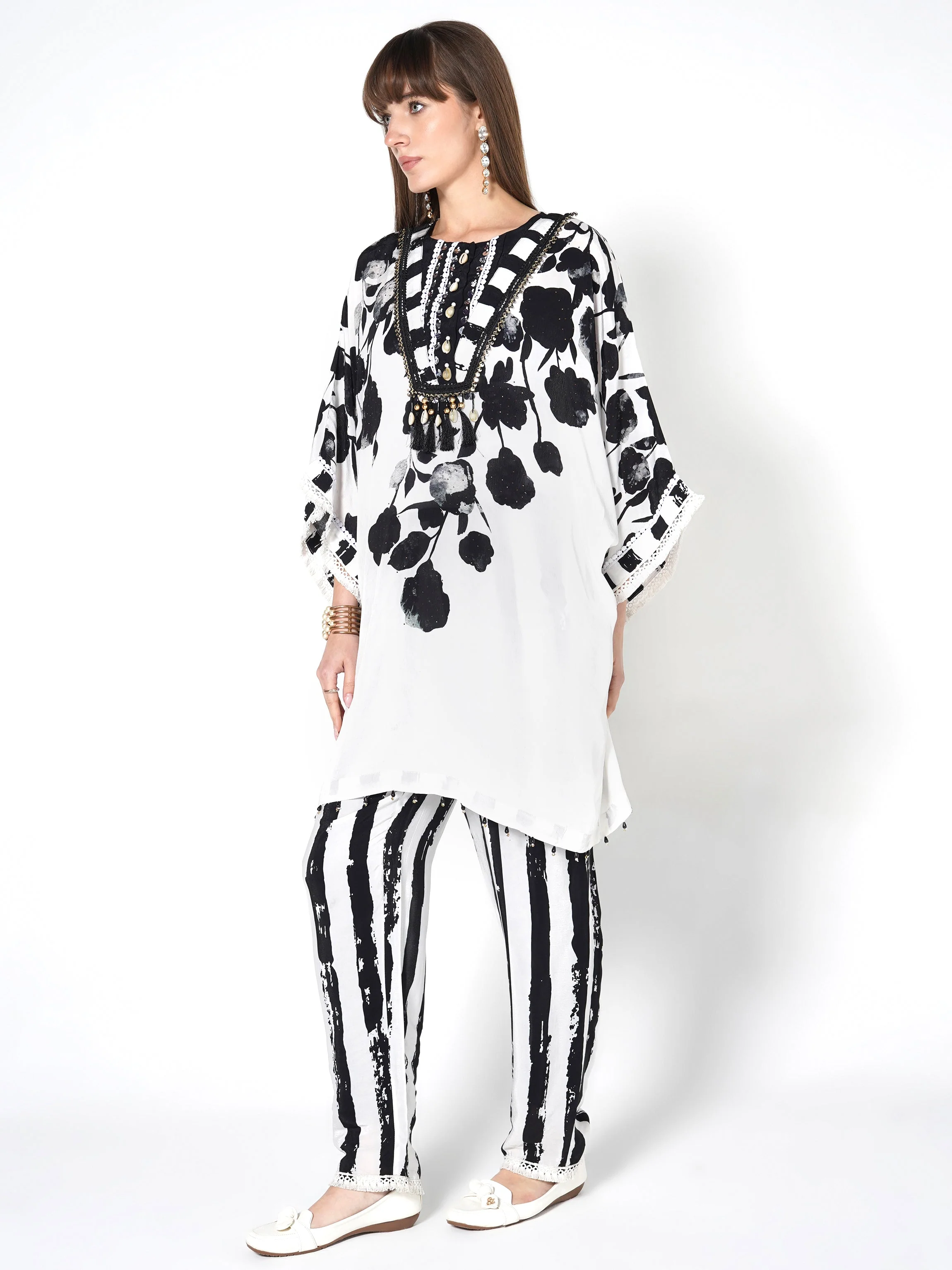 Milk White Printed Crepe Silk Co-Ord Set - Image 3