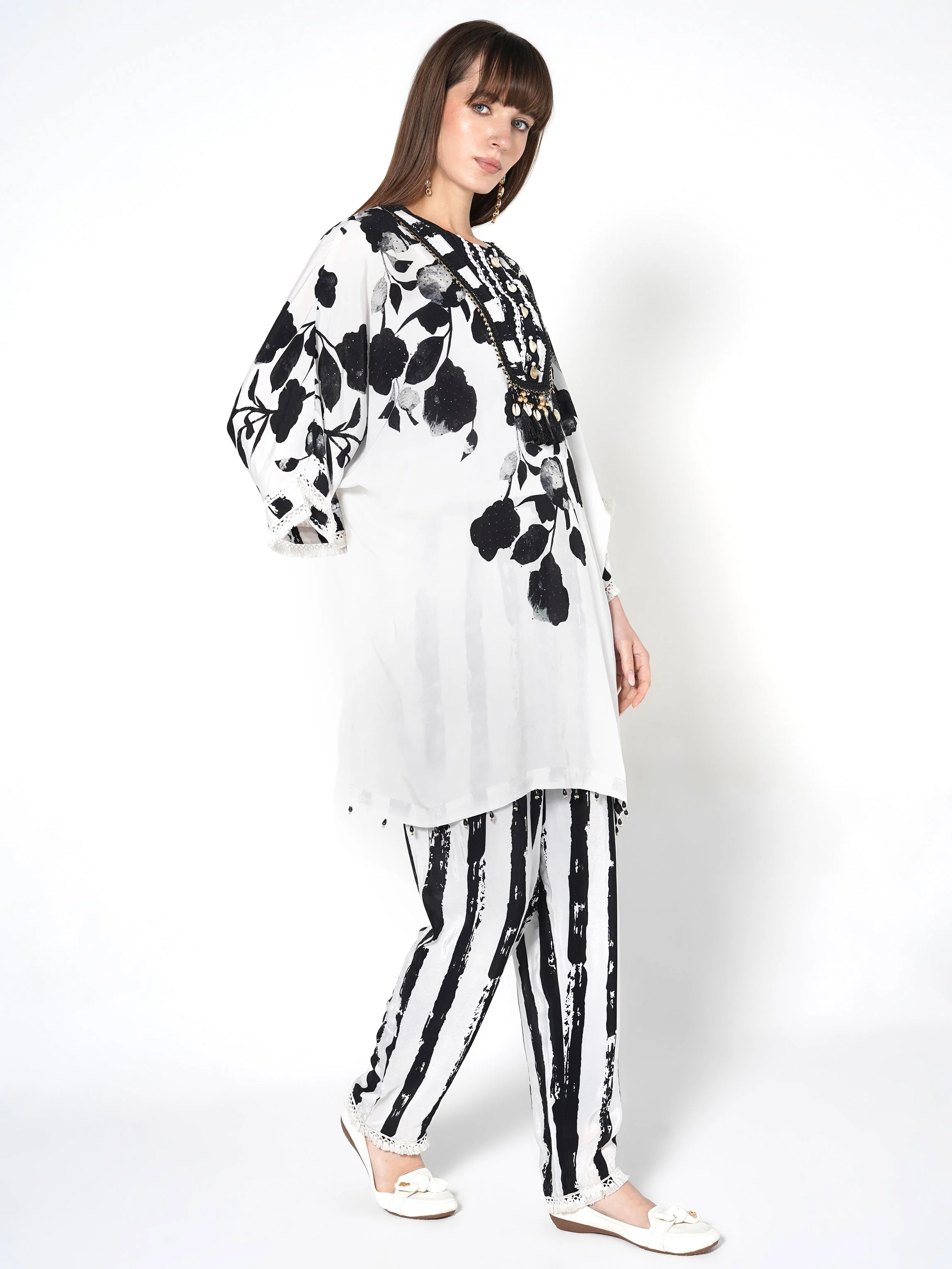 Milk White Printed Crepe Silk Co-Ord Set - Image 5
