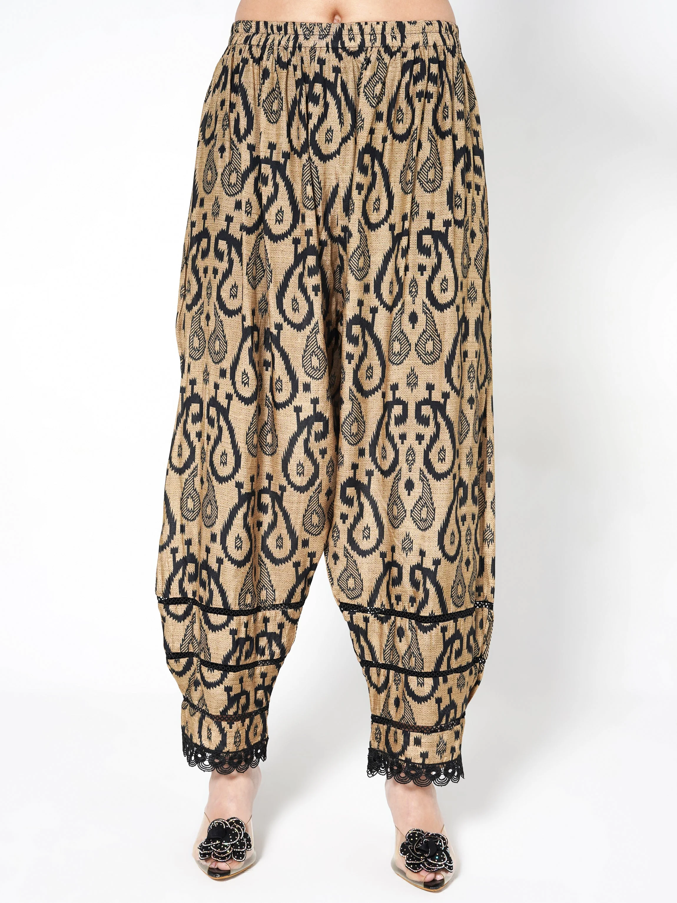 Camel Brown Printed Linen Silk Co-Ord Set - Image 5