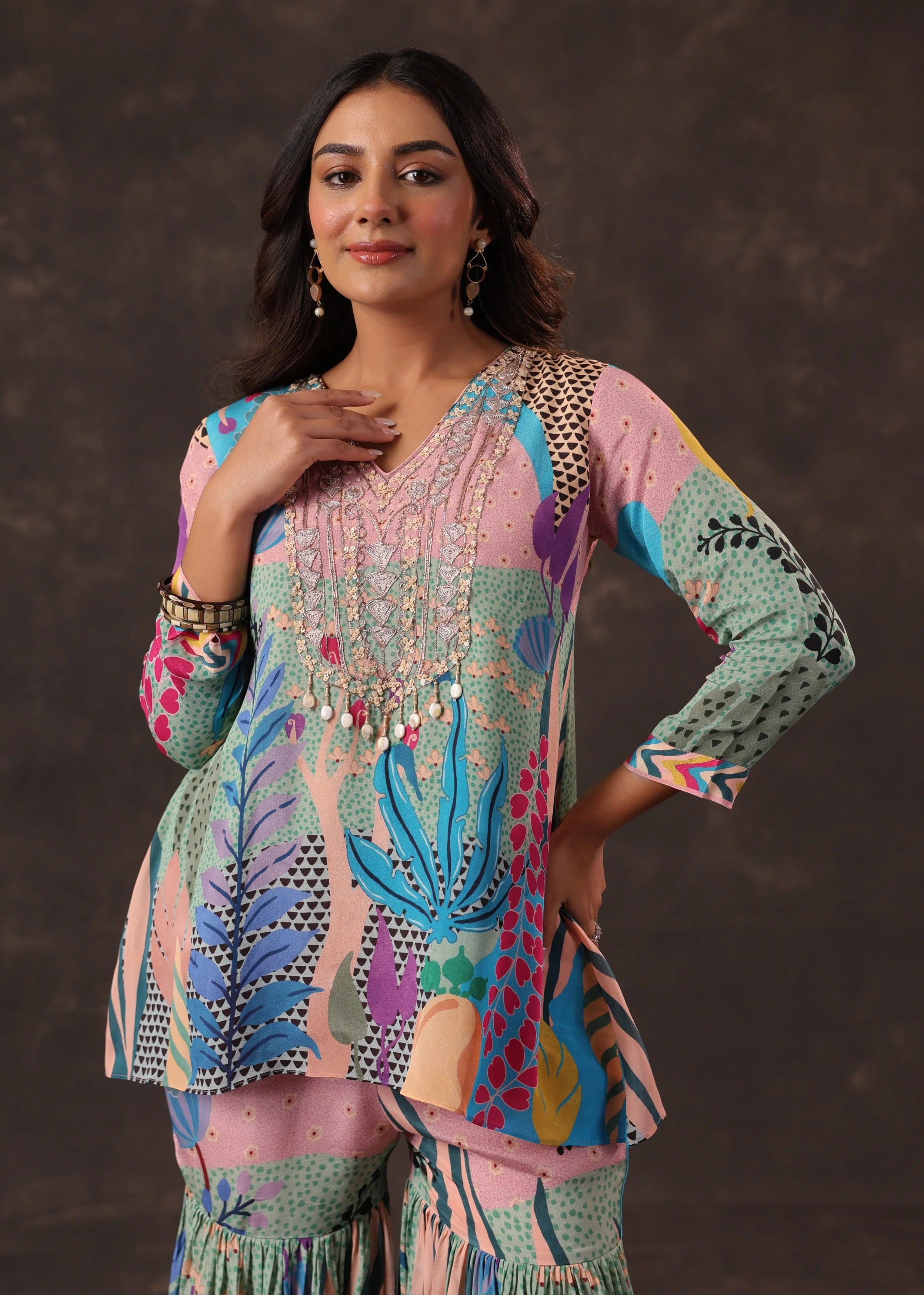 Candy Pastel Printed Crepe Silk Sharara Set - Image 2
