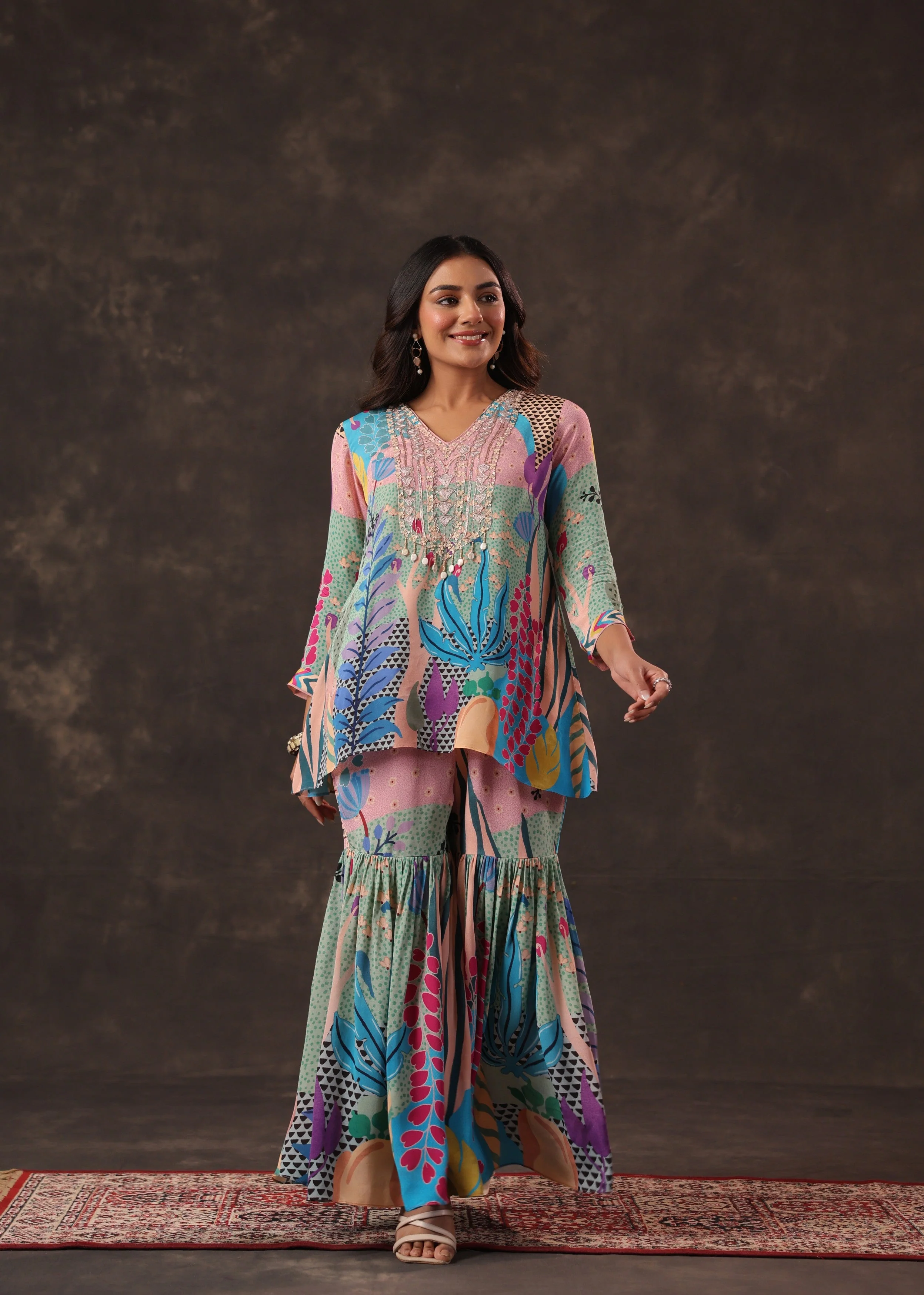 Candy Pastel Printed Crepe Silk Sharara Set - Image 3