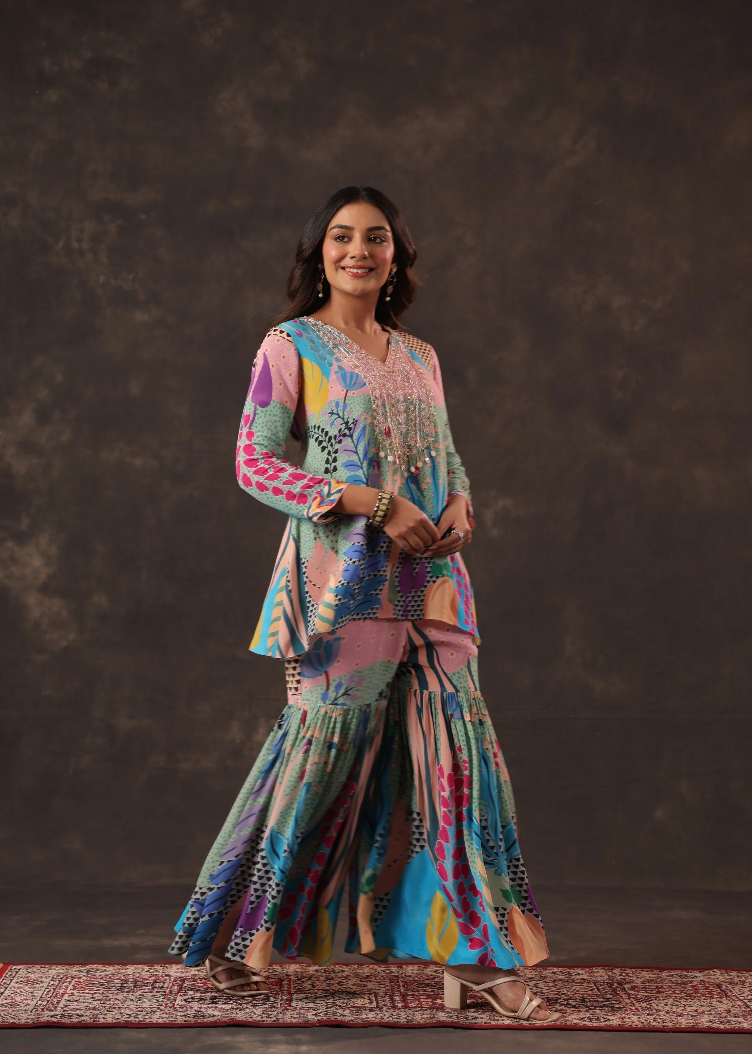 Candy Pastel Printed Crepe Silk Sharara Set - Image 4