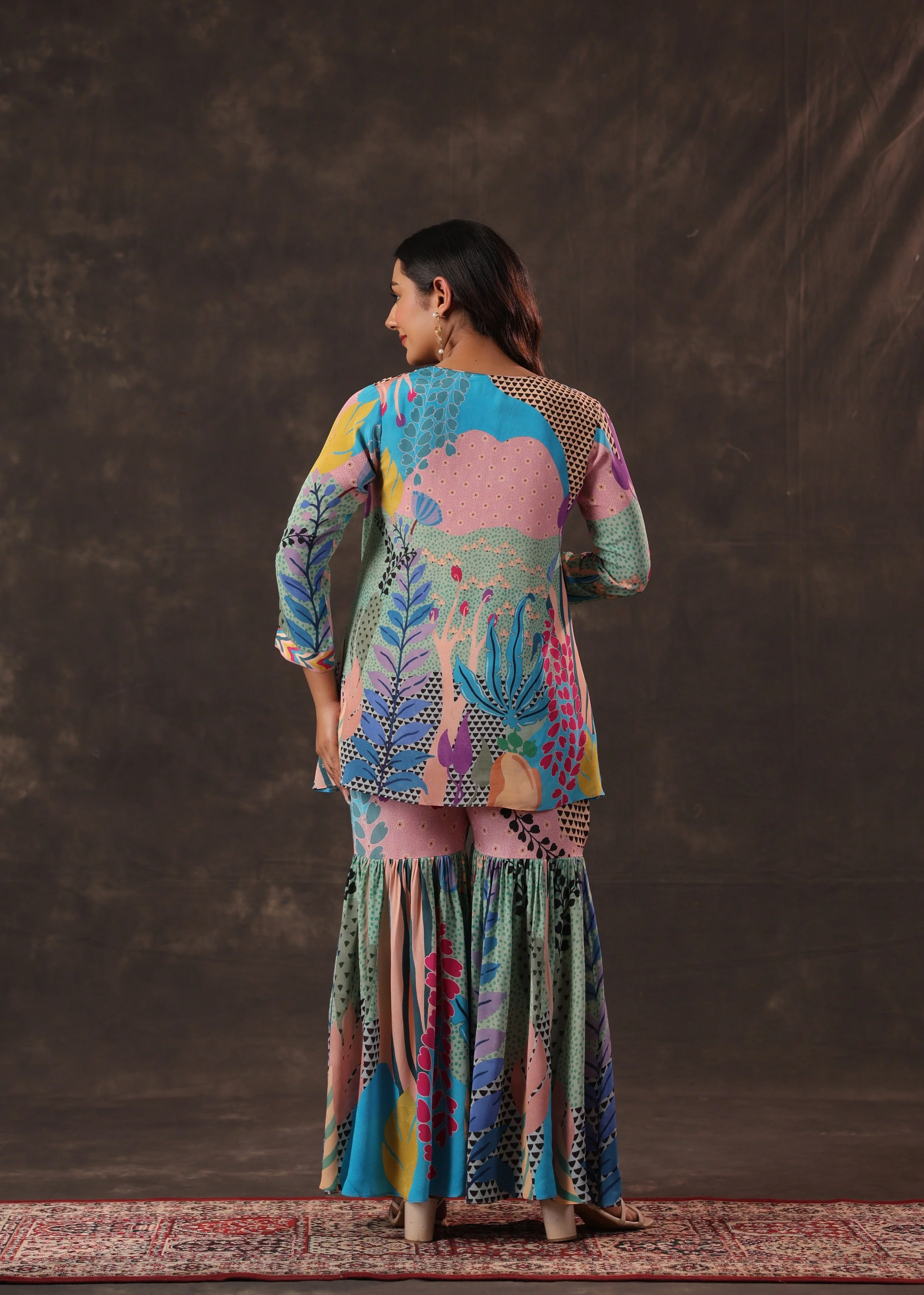 Candy Pastel Printed Crepe Silk Sharara Set - Image 5