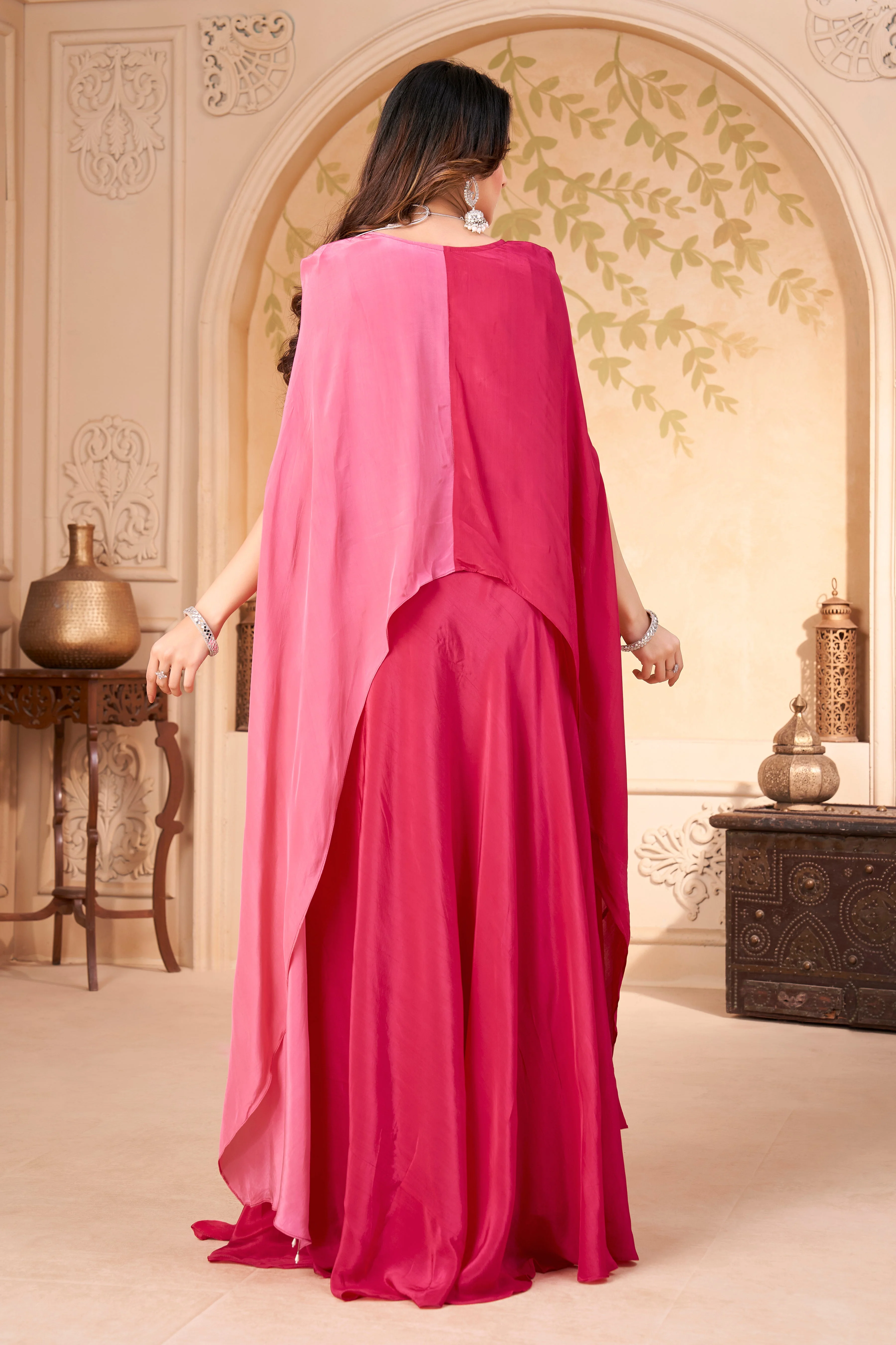 Cerise Embellished Crepe Silk Kaftan Set - Image 4