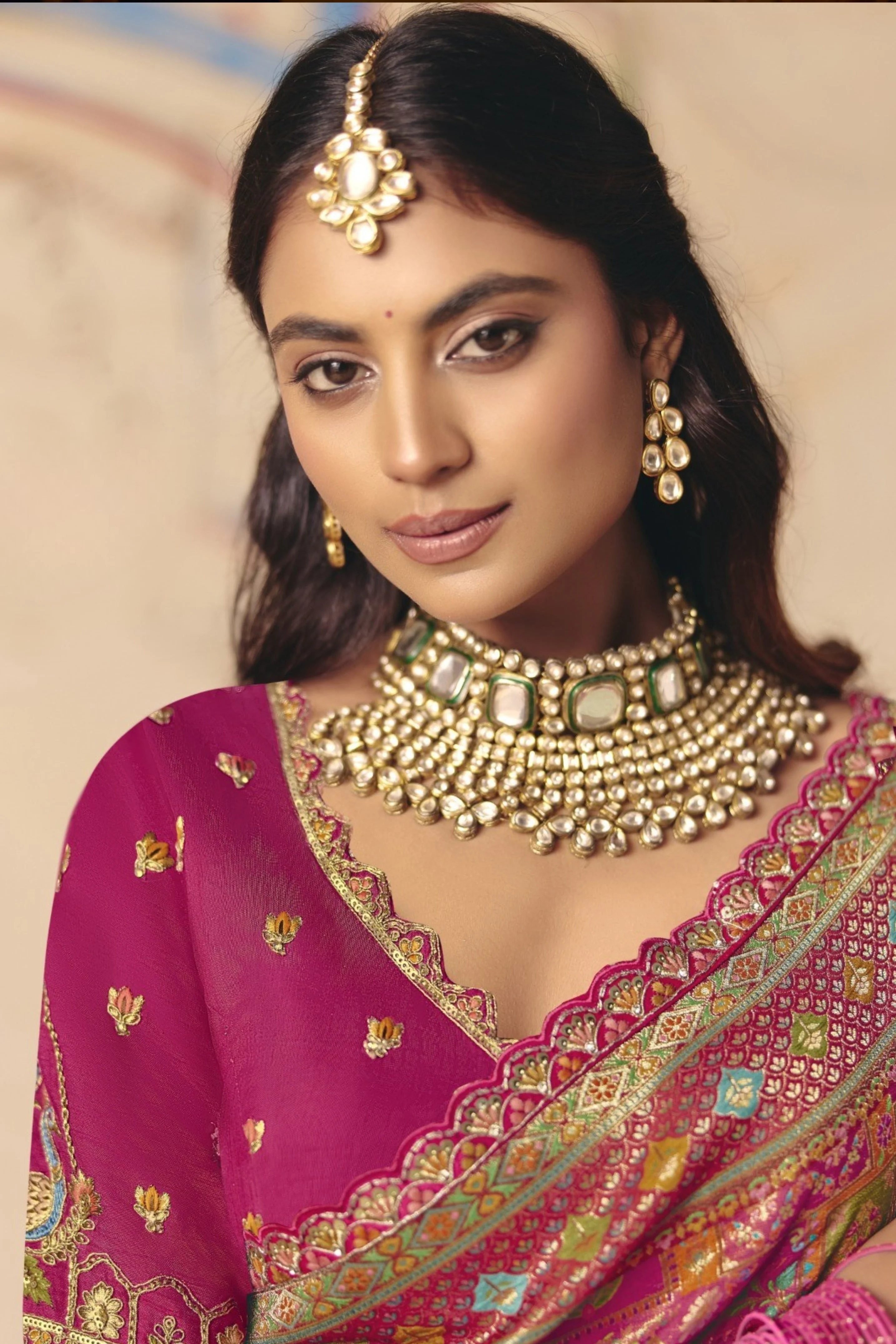 Cerise Pink Embellished Dola Silk Saree - Image 2