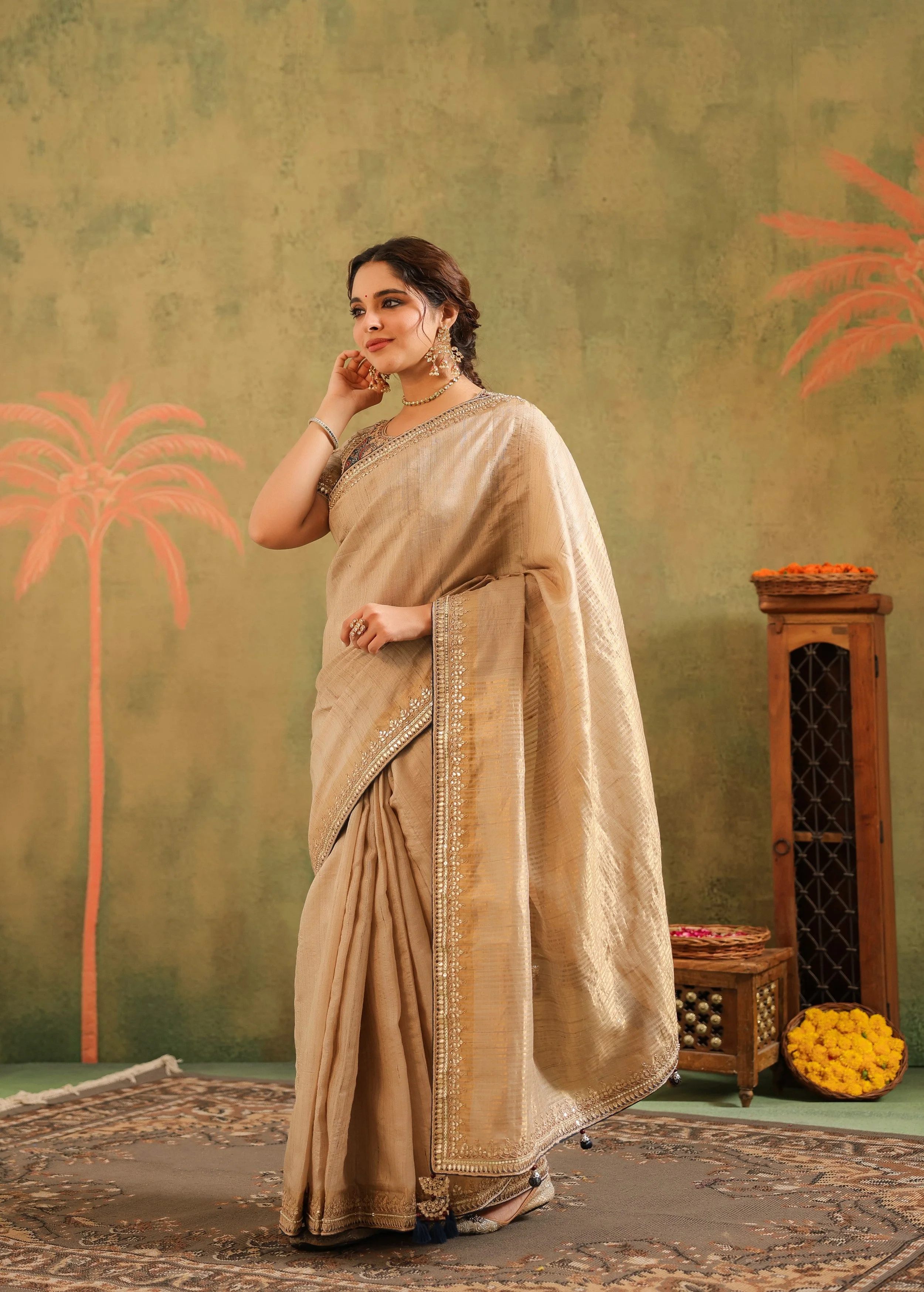 Champagne Gold Embellished Premium Silk Saree - Image 5