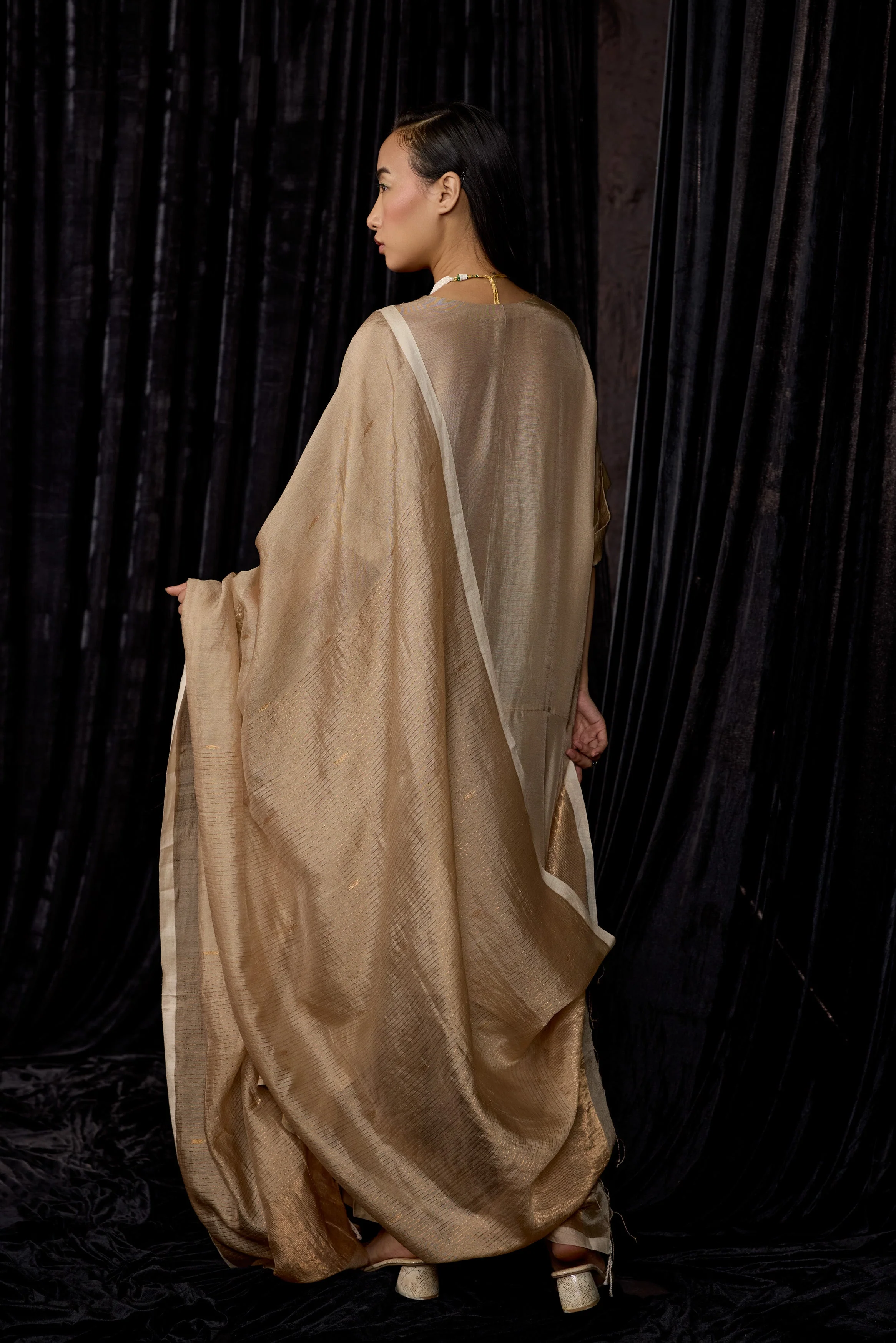 Champagne Gold Embellished Raw Silk Pant Set - Image 6