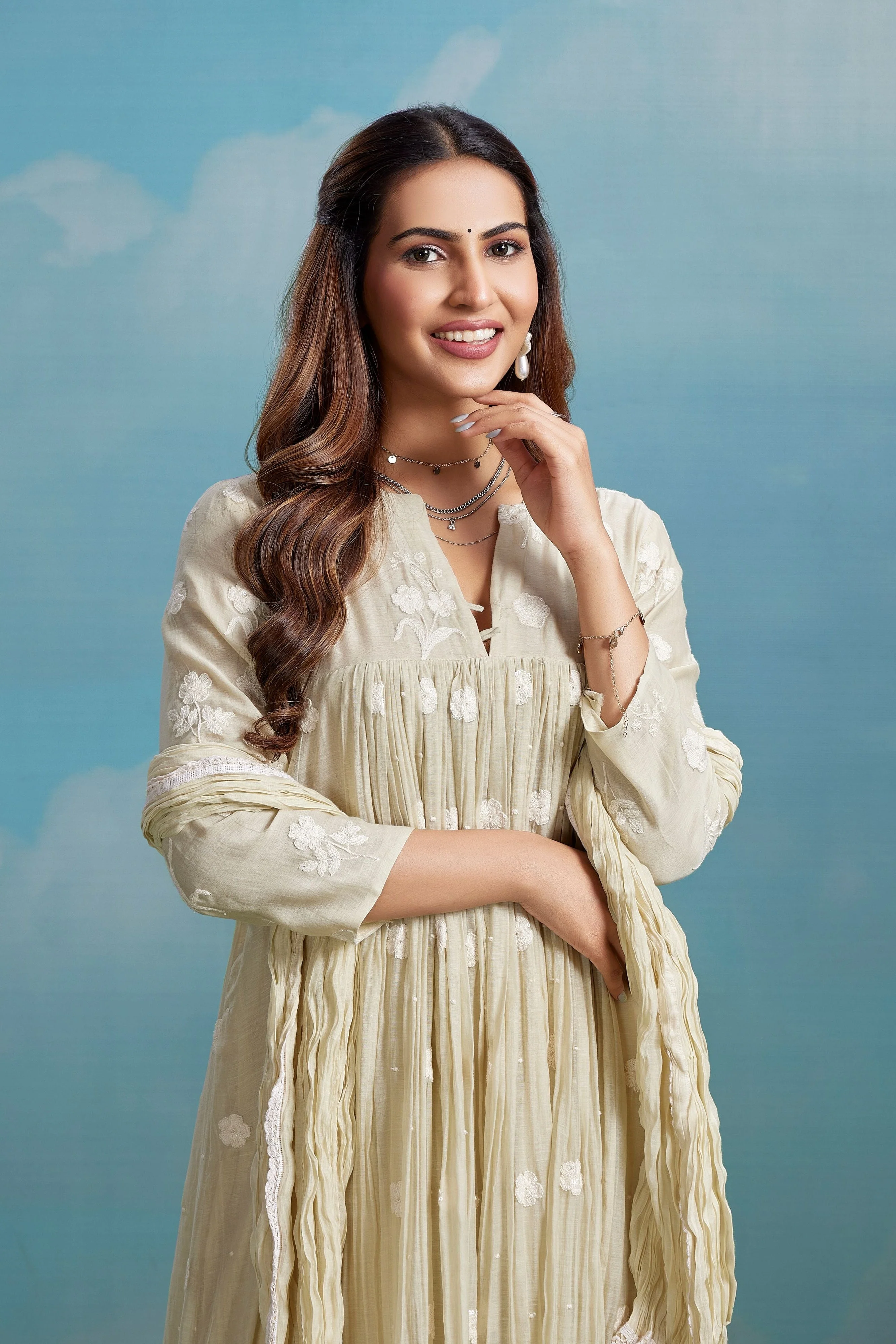 Champagne Petal Embroidered Chanderi Silk Anarkali Set - Image 2