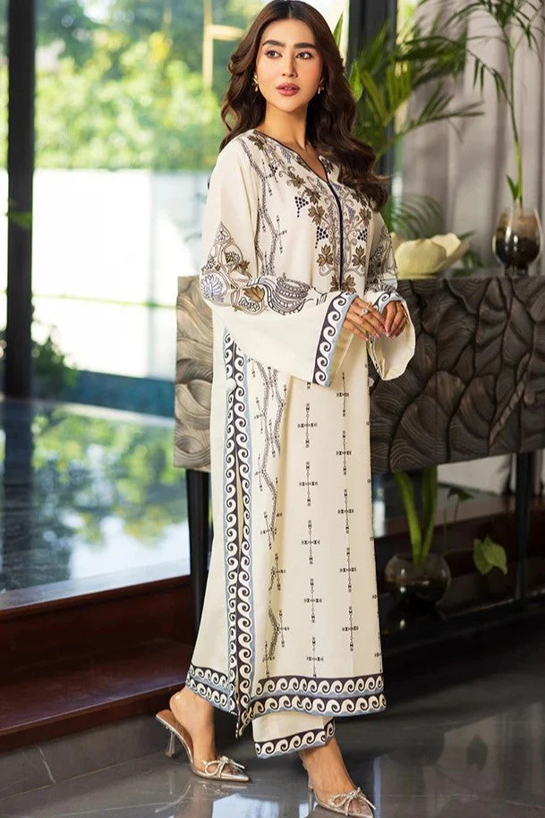 Champagne Printed Natural Crepe Kurta Set - Image 3