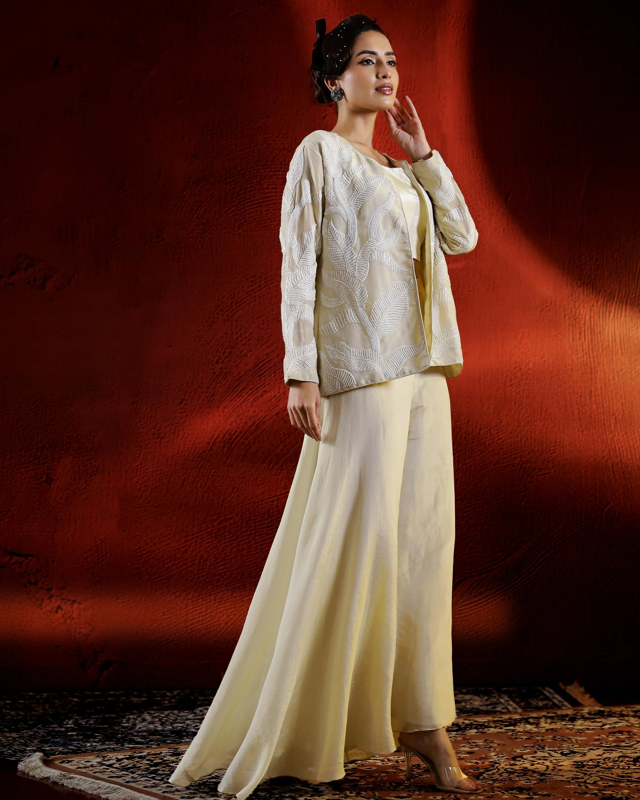 Champagne Shimmer Italian Silk Palazzo Set - Image 3