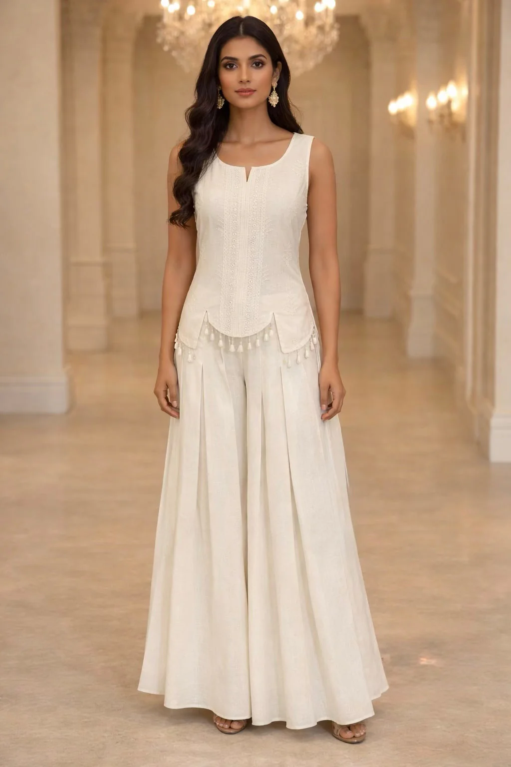Ivory White Embroidered Chanderi Silk Co-Ord Set