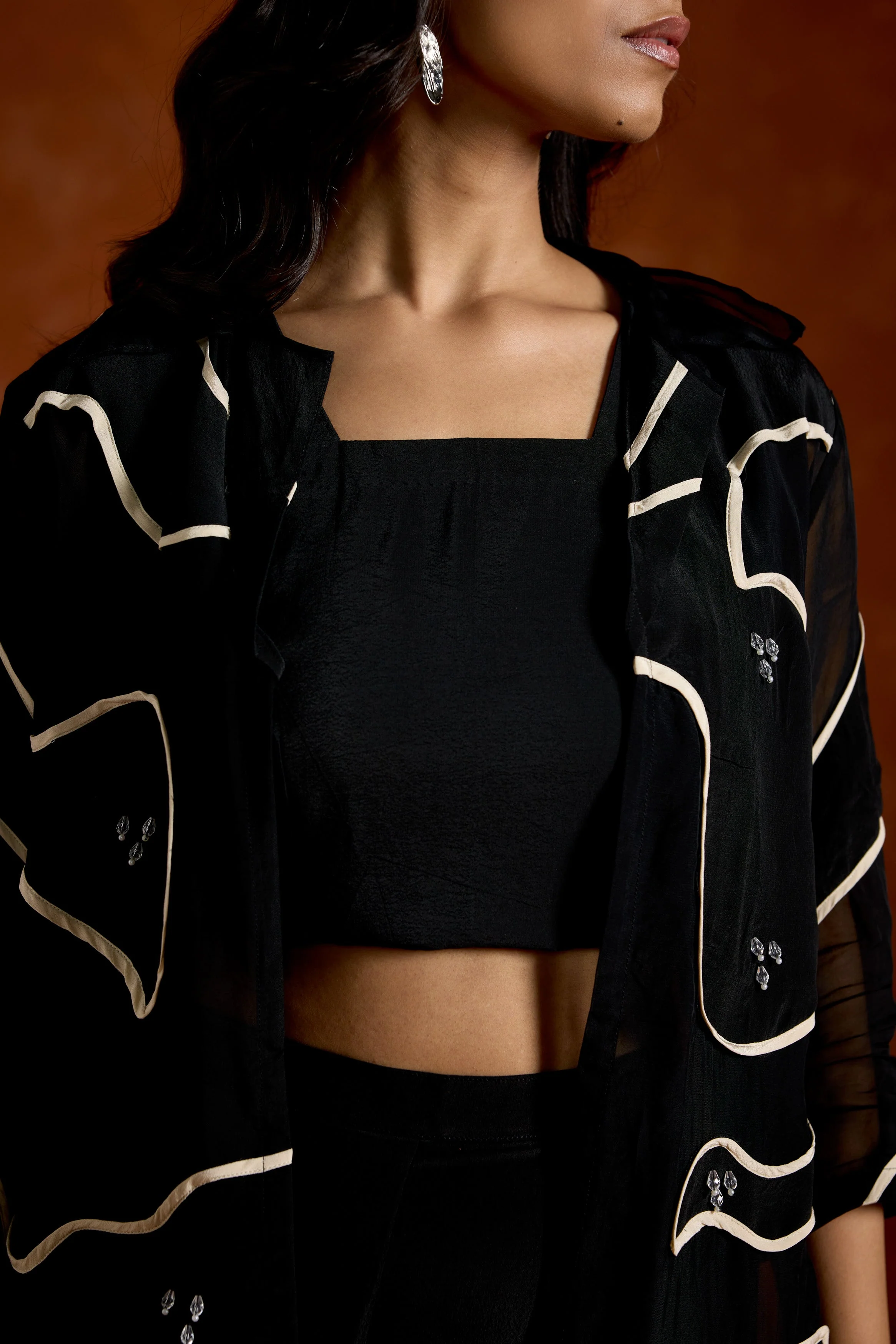 Charcoal Black Embellished Georgette Silk Co-Ord Set - Image 2
