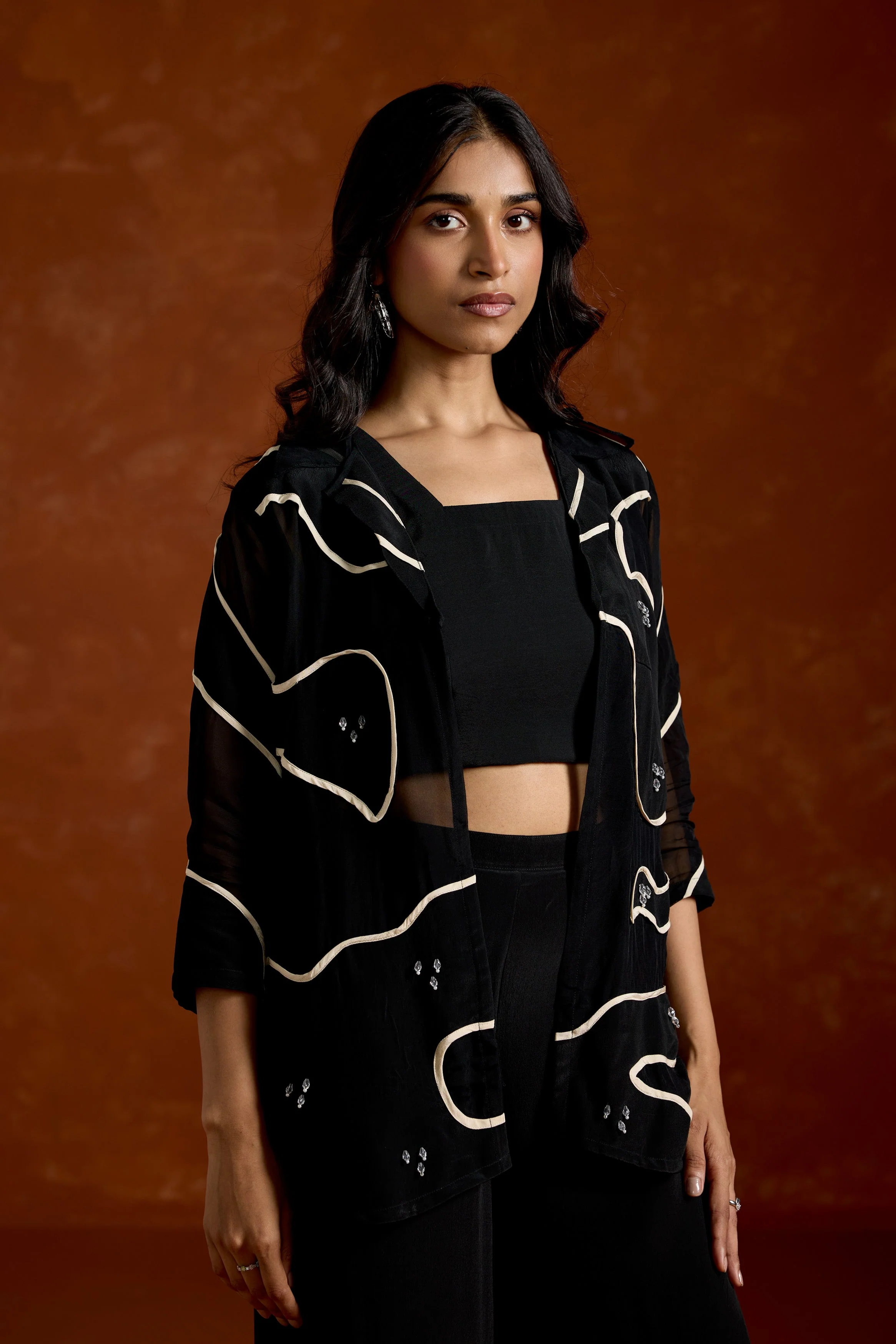 Charcoal Black Embellished Georgette Silk Co-Ord Set - Image 3