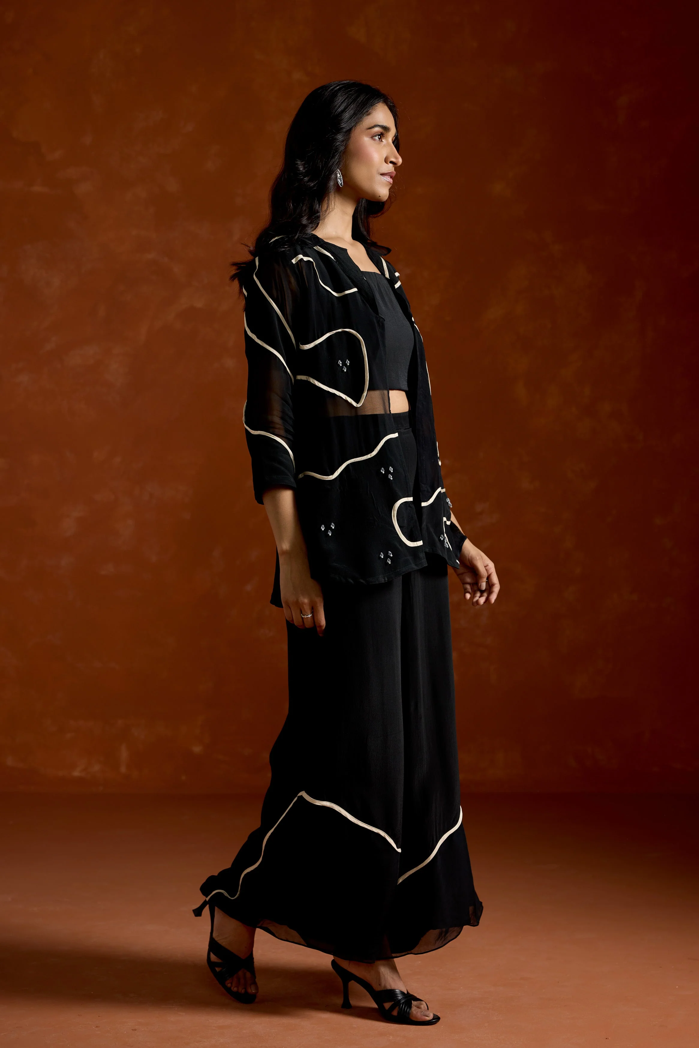 Charcoal Black Embellished Georgette Silk Co-Ord Set - Image 4