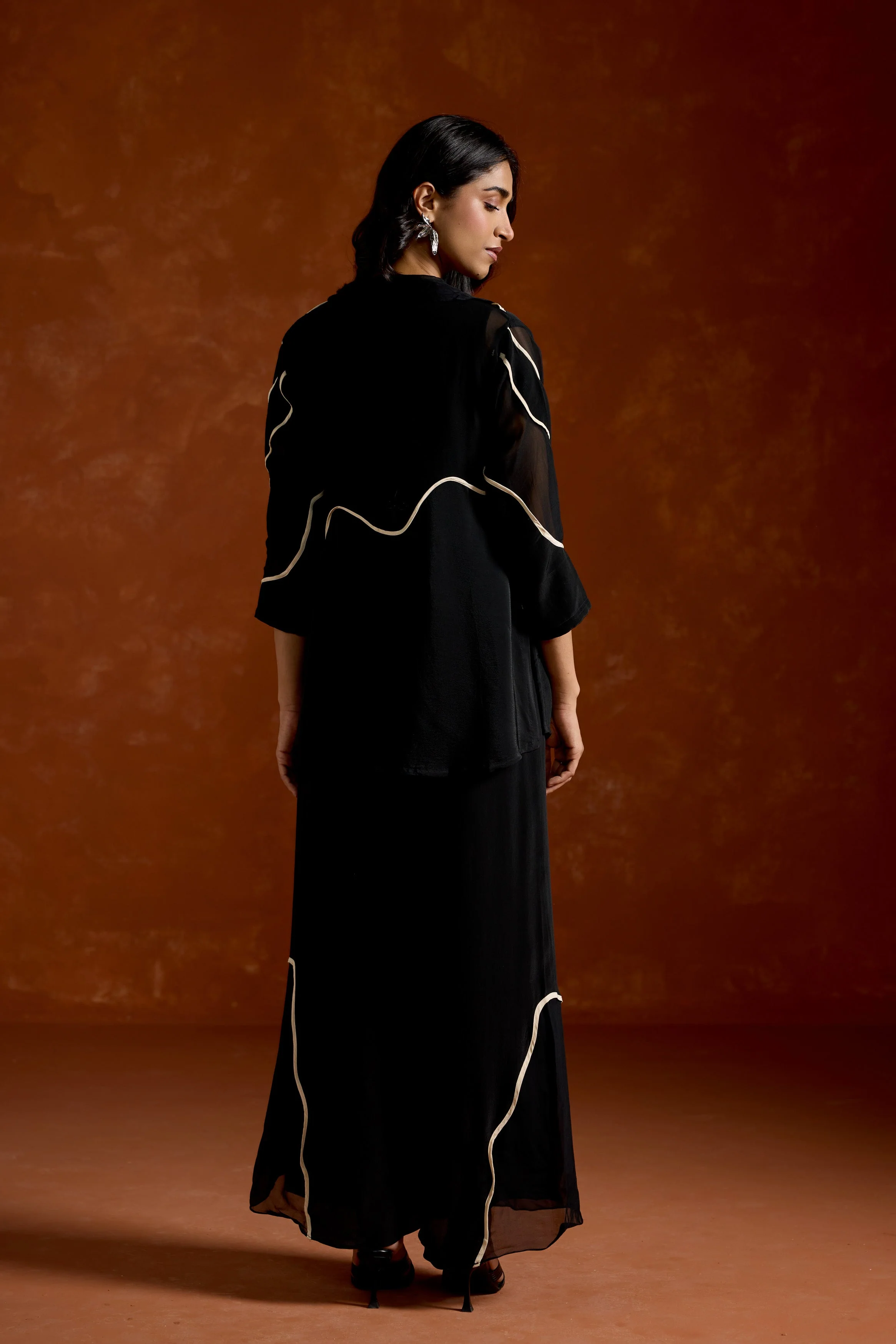 Charcoal Black Embellished Georgette Silk Co-Ord Set - Image 6