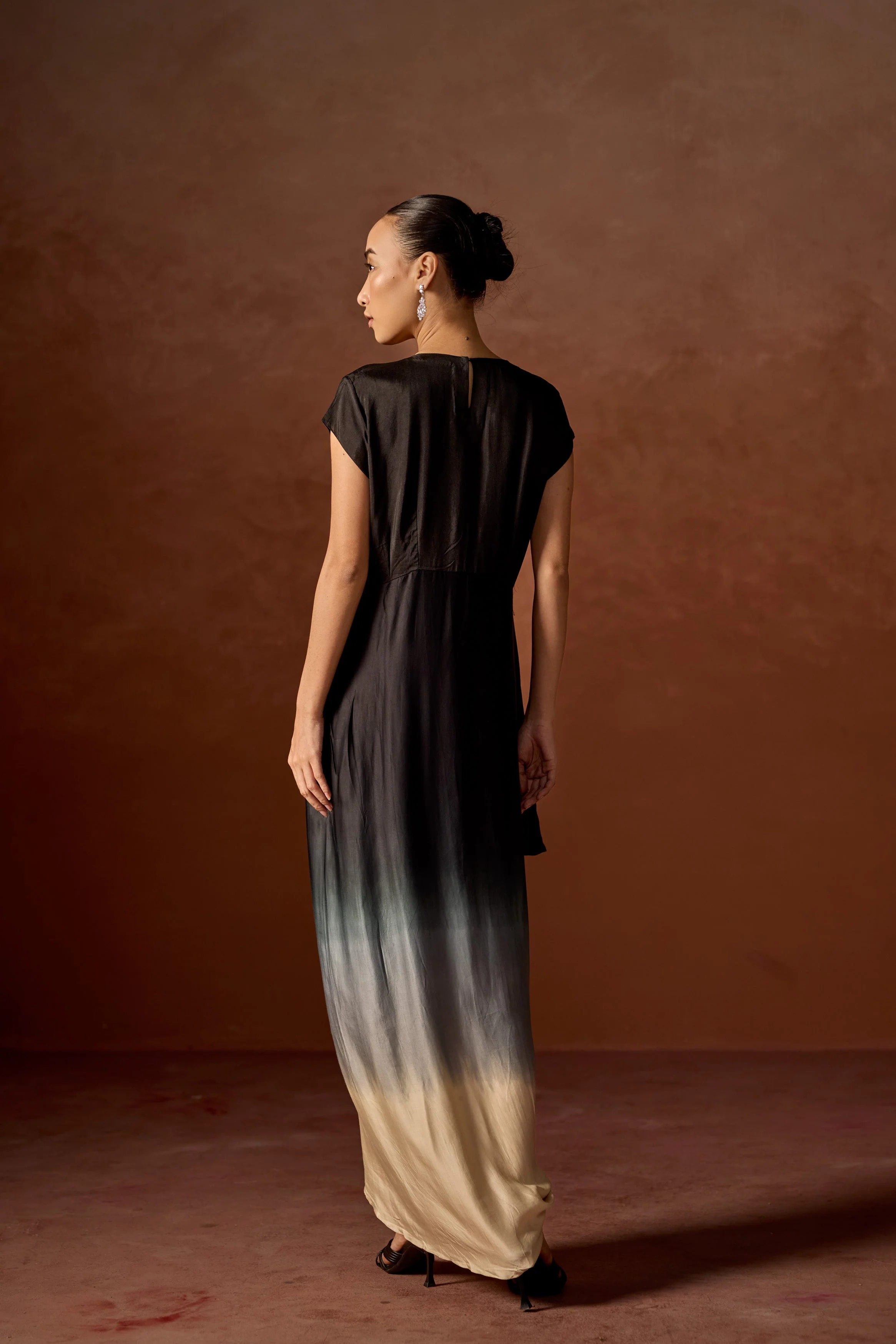 Charcoal Black Embellished Satin Silk Gown - Image 5