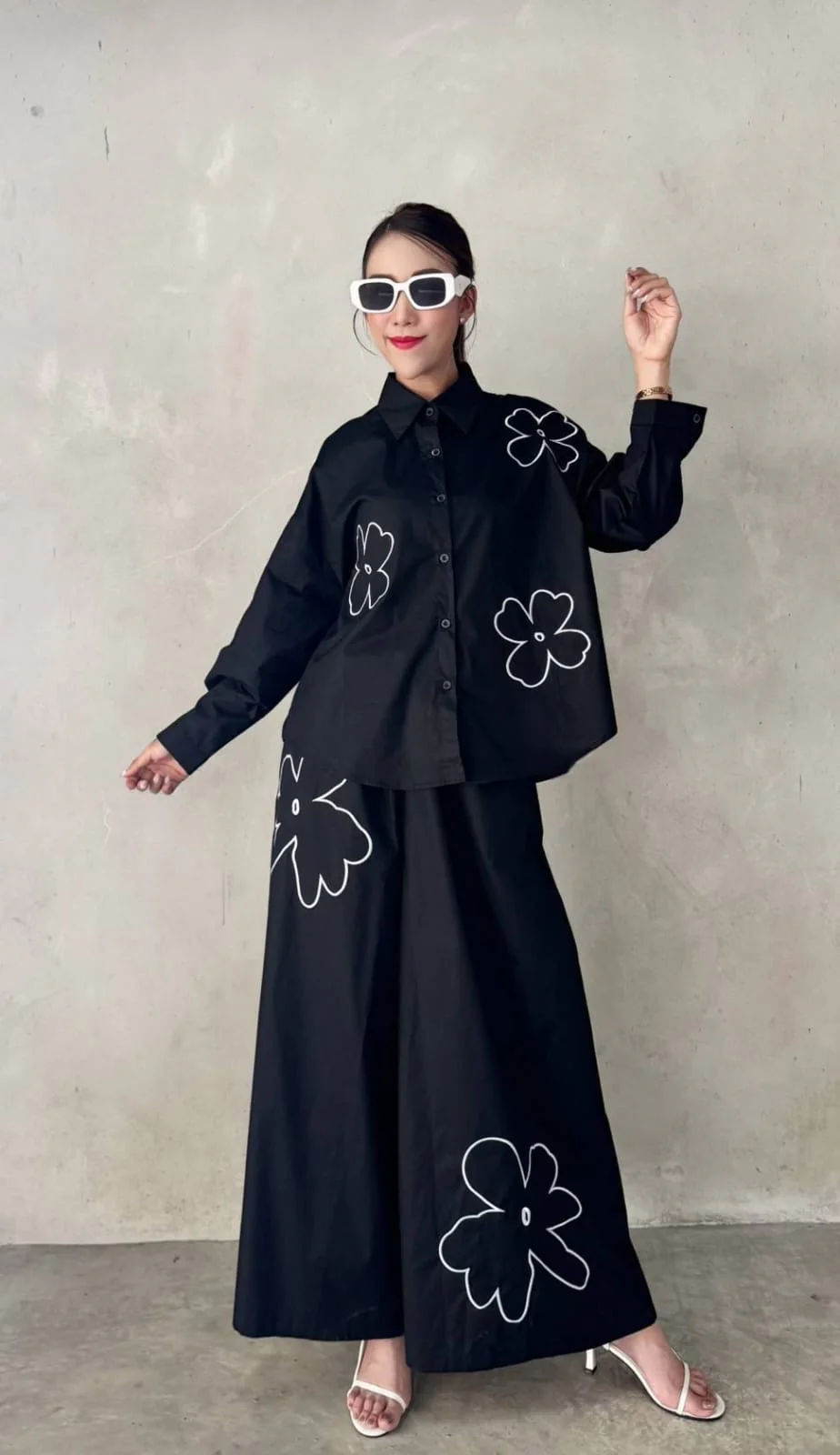 Charcoal Black Floral Embroidered Co-Ord Set - Image 4