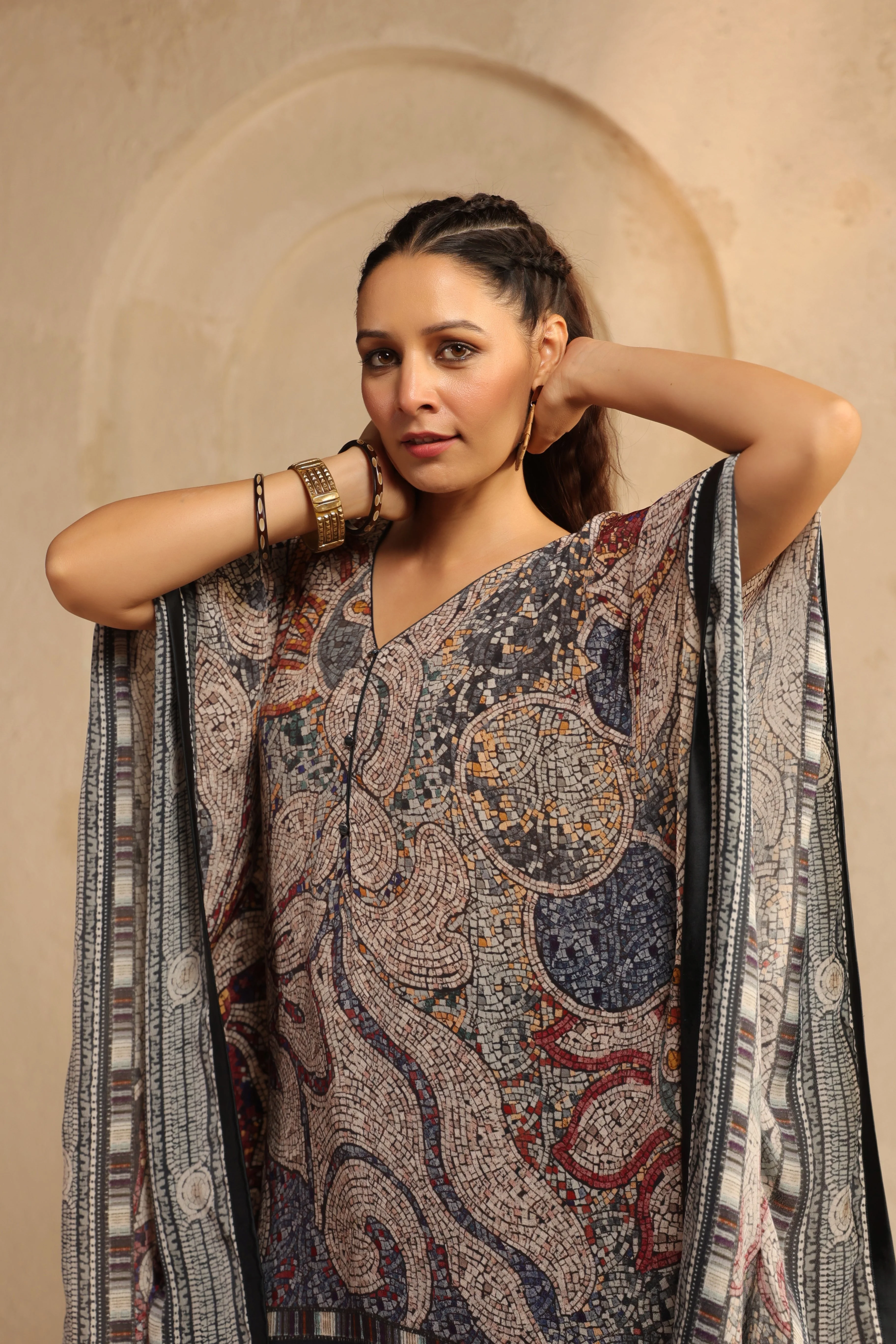 Multi-Color Printed Viscose Crepe Kaftan Top - Image 2