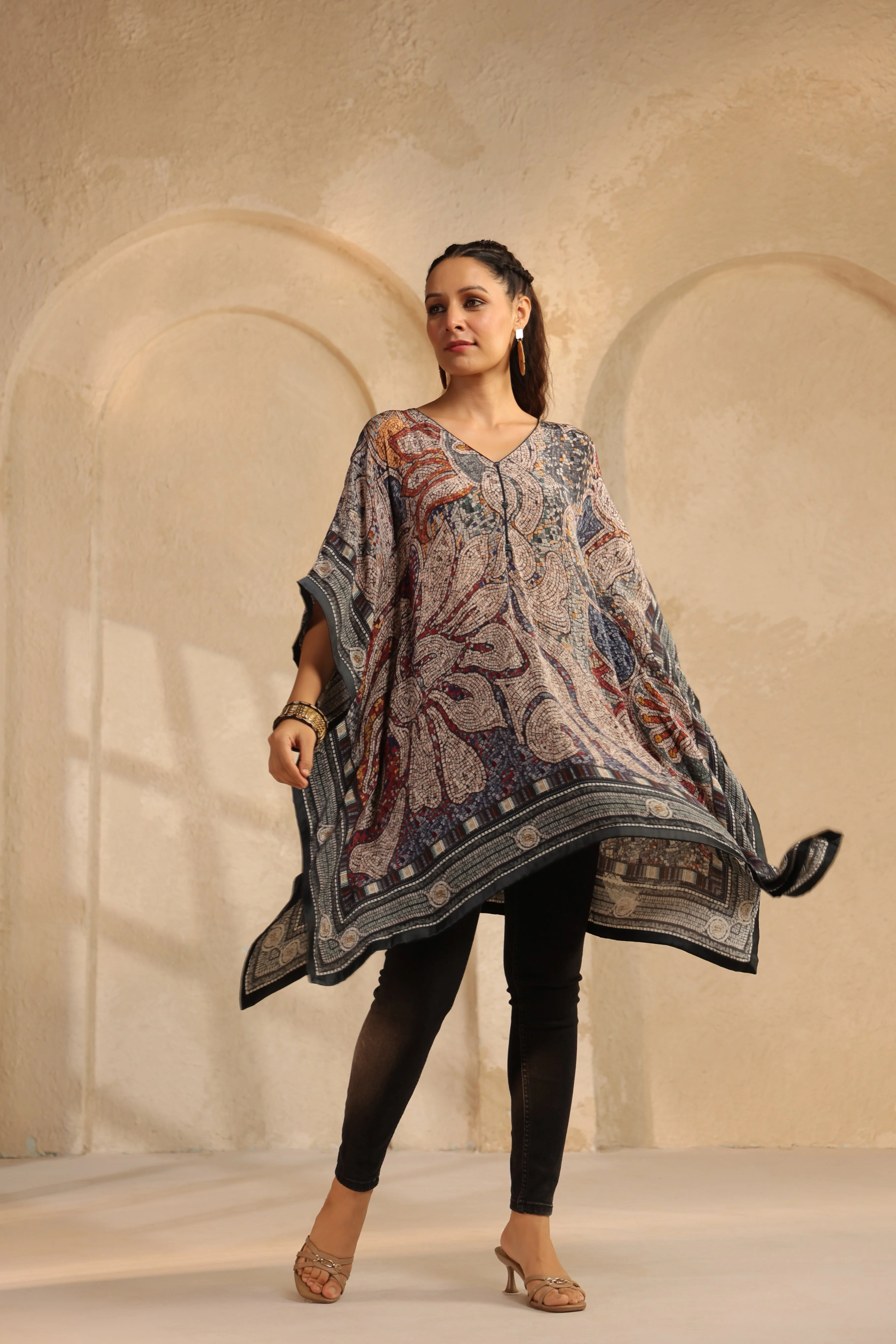 Multi-Color Printed Viscose Crepe Kaftan Top - Image 3