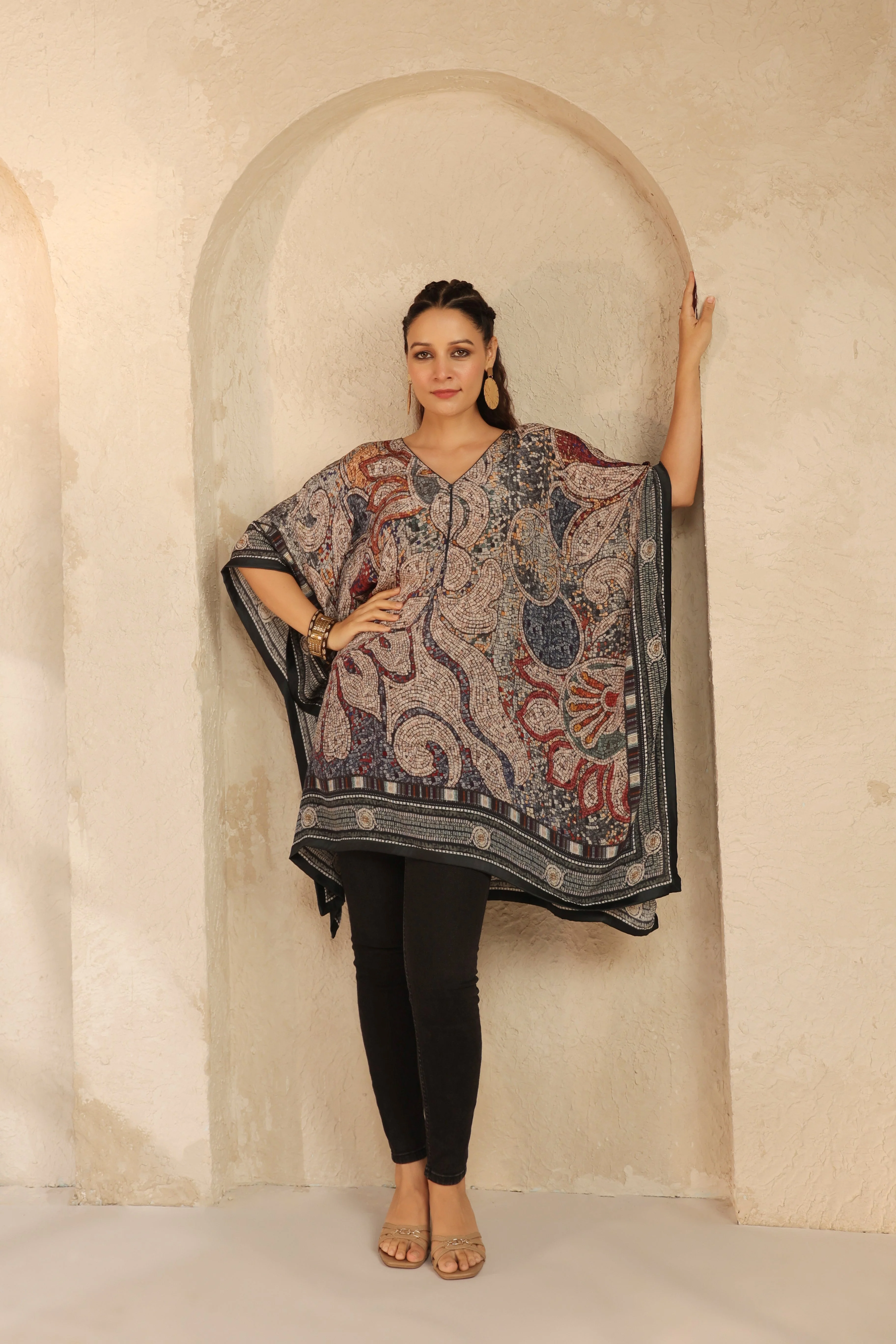 Multi-Color Printed Viscose Crepe Kaftan Top - Image 4
