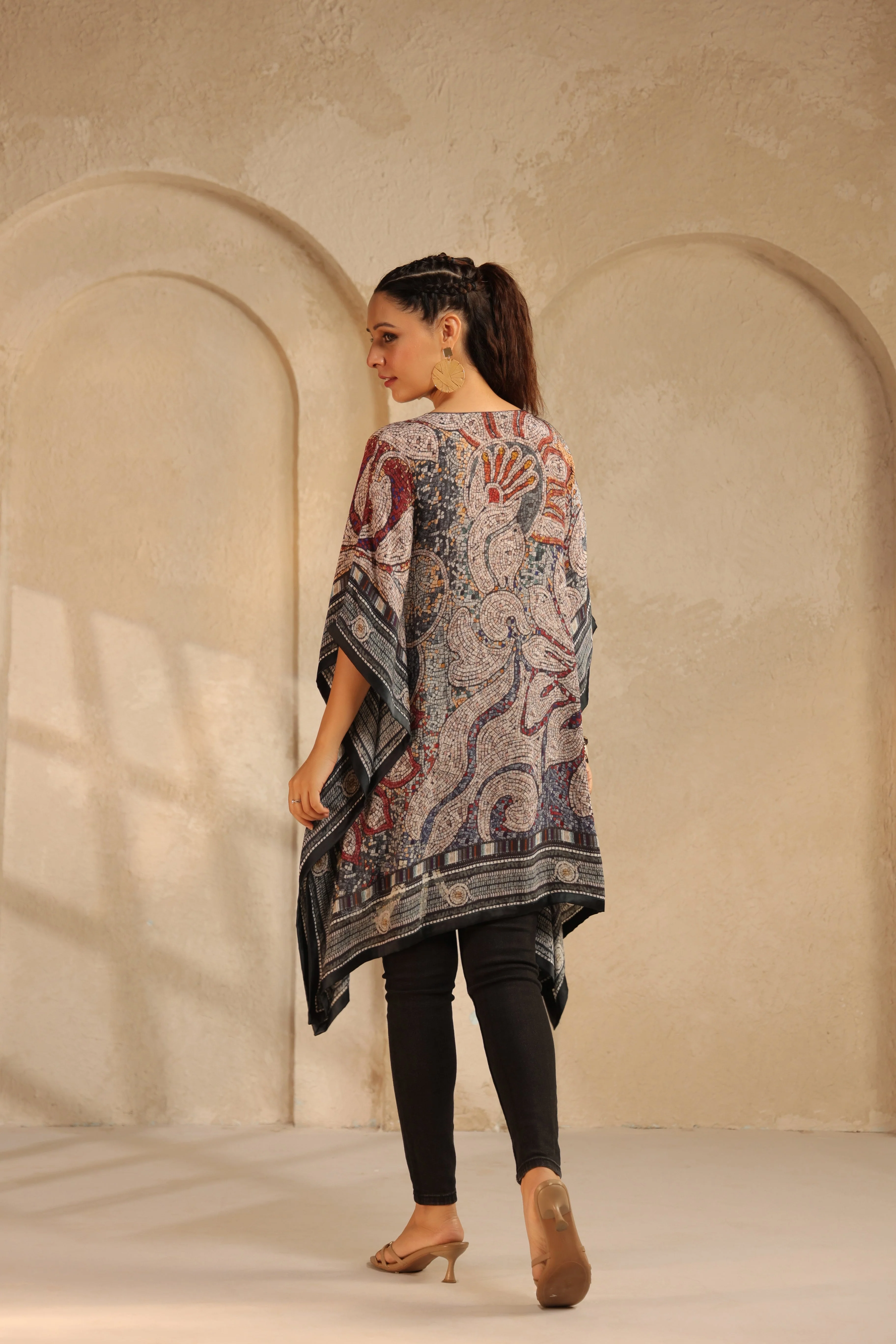 Multi-Color Printed Viscose Crepe Kaftan Top - Image 5