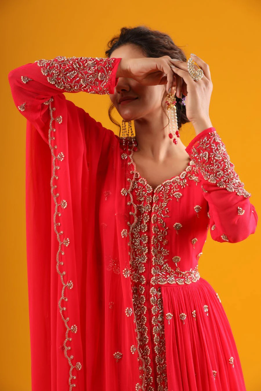 Cherry Pink Hand Embroidered Kurta & Palazzo With Dupatta - Image 2