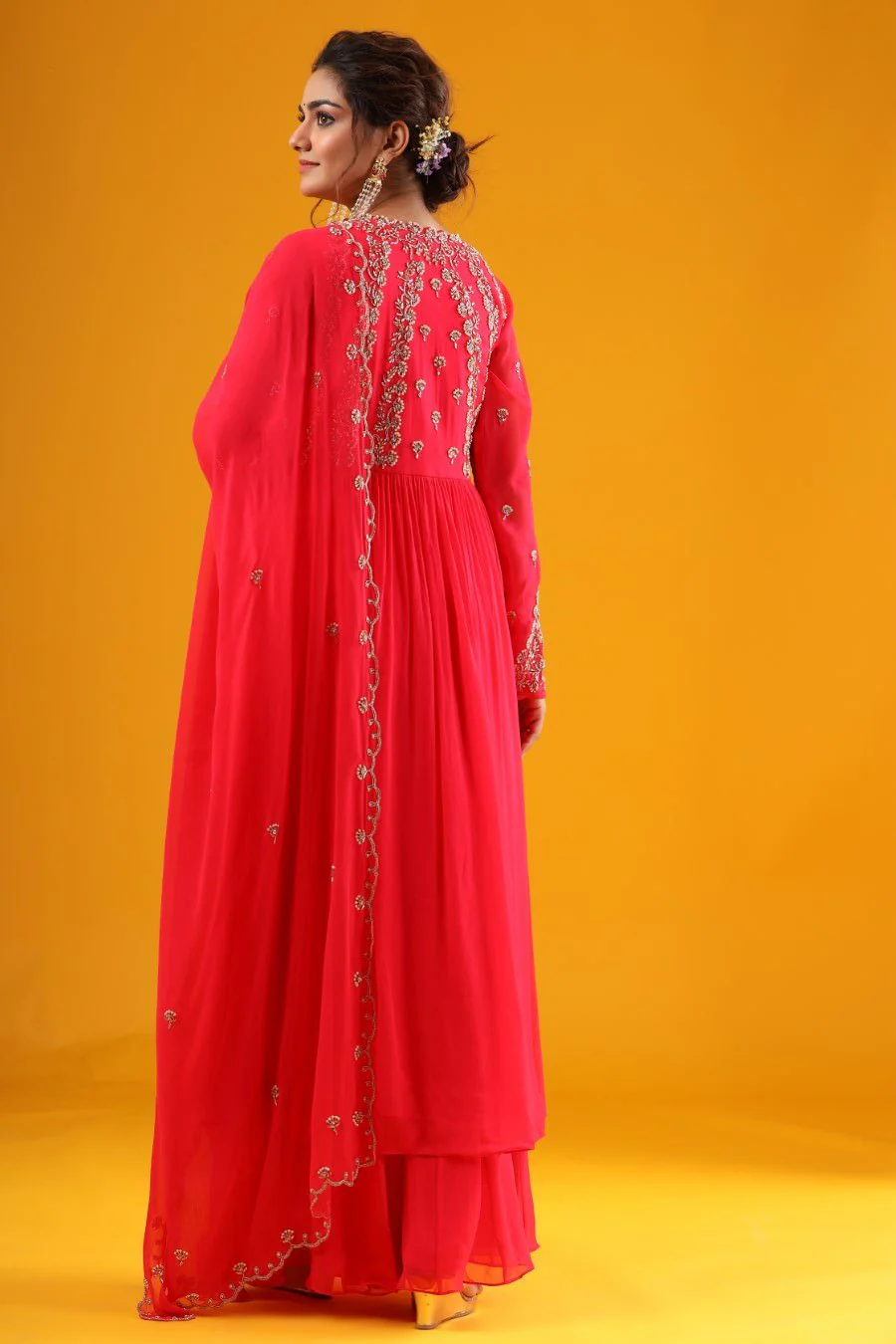 Cherry Pink Hand Embroidered Kurta & Palazzo With Dupatta - Image 5