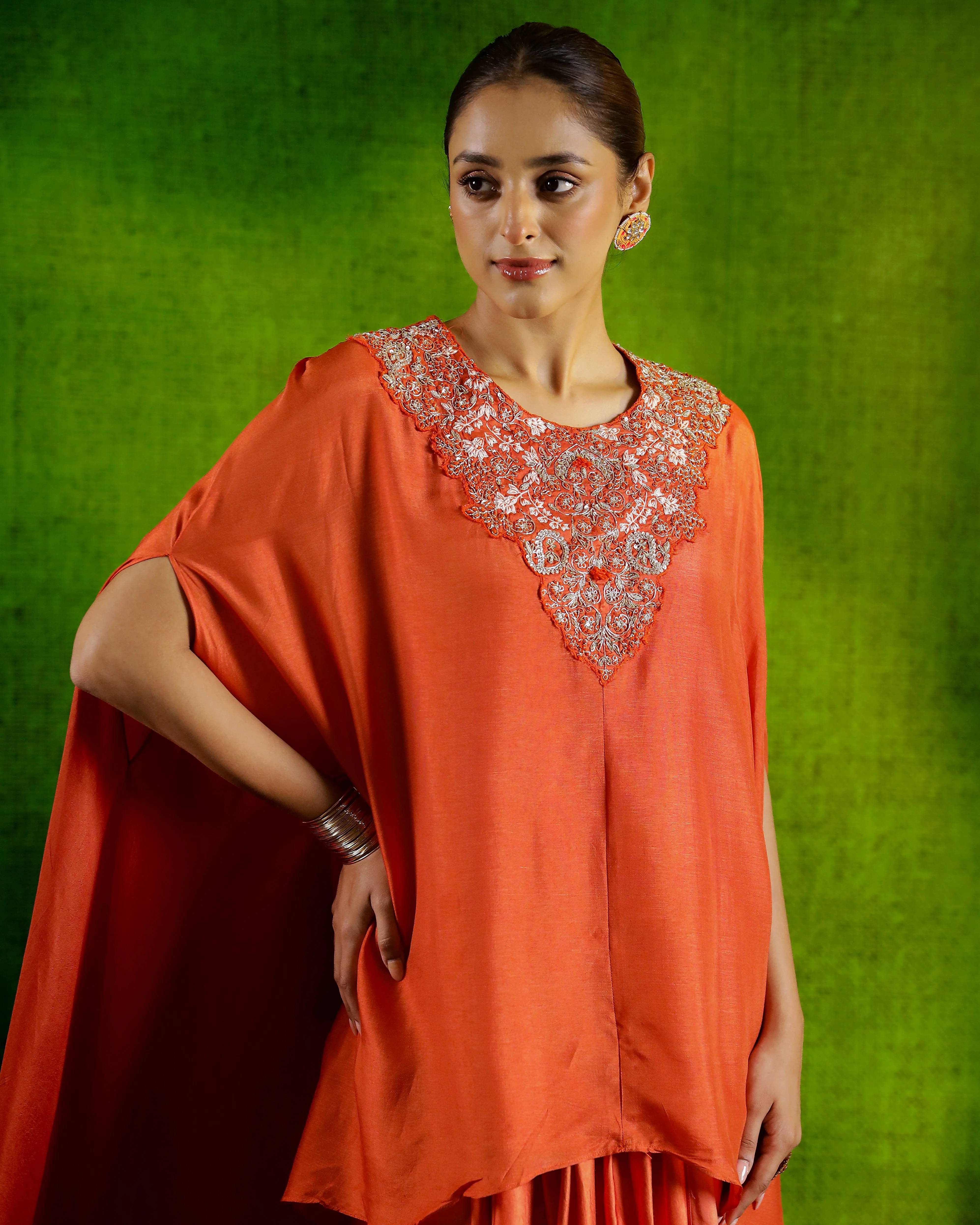 Chic Orange Asymmetrical Raw Silk Skirt Set - Image 2