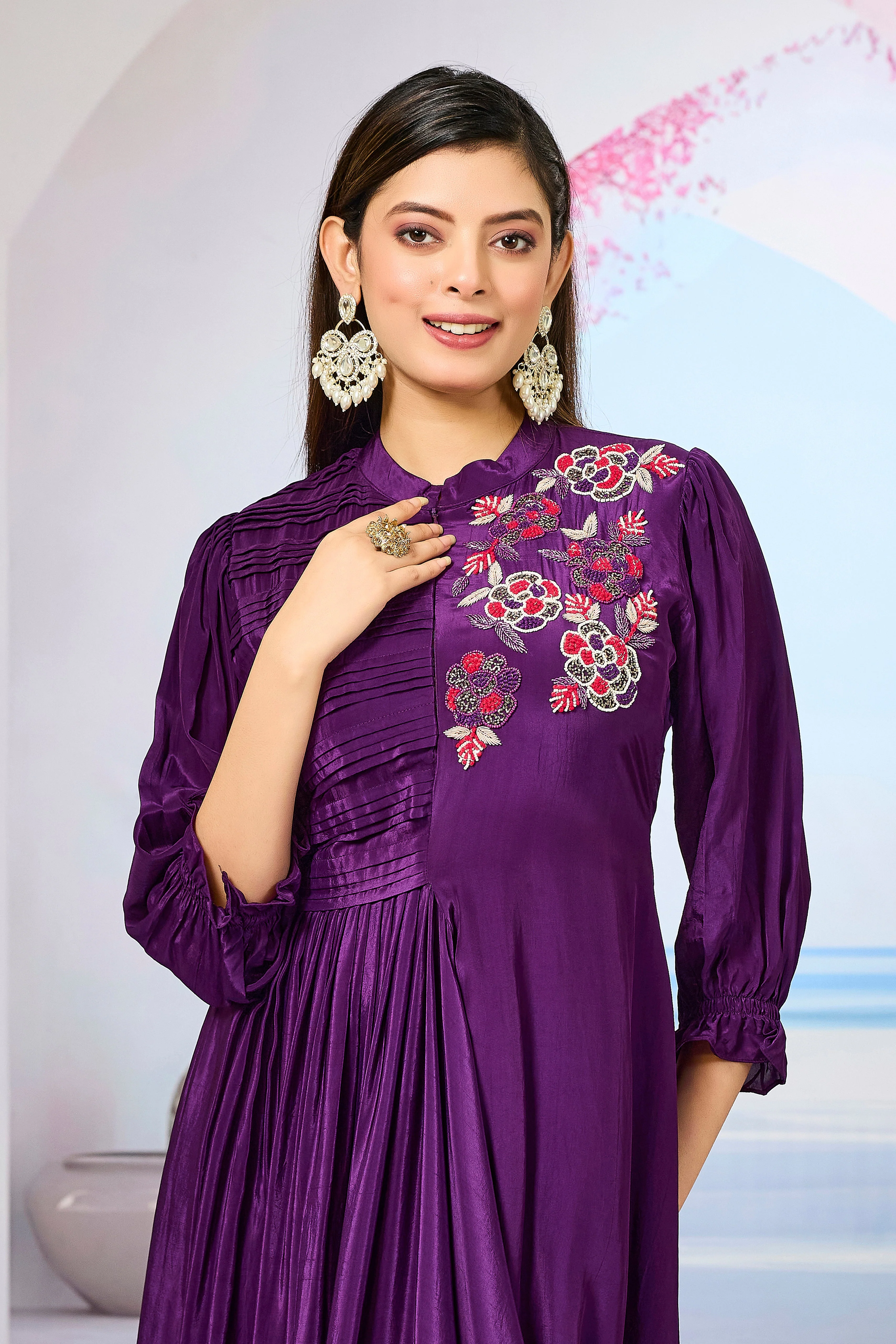 Violet Crepe Silk Cowl Gown - Image 2
