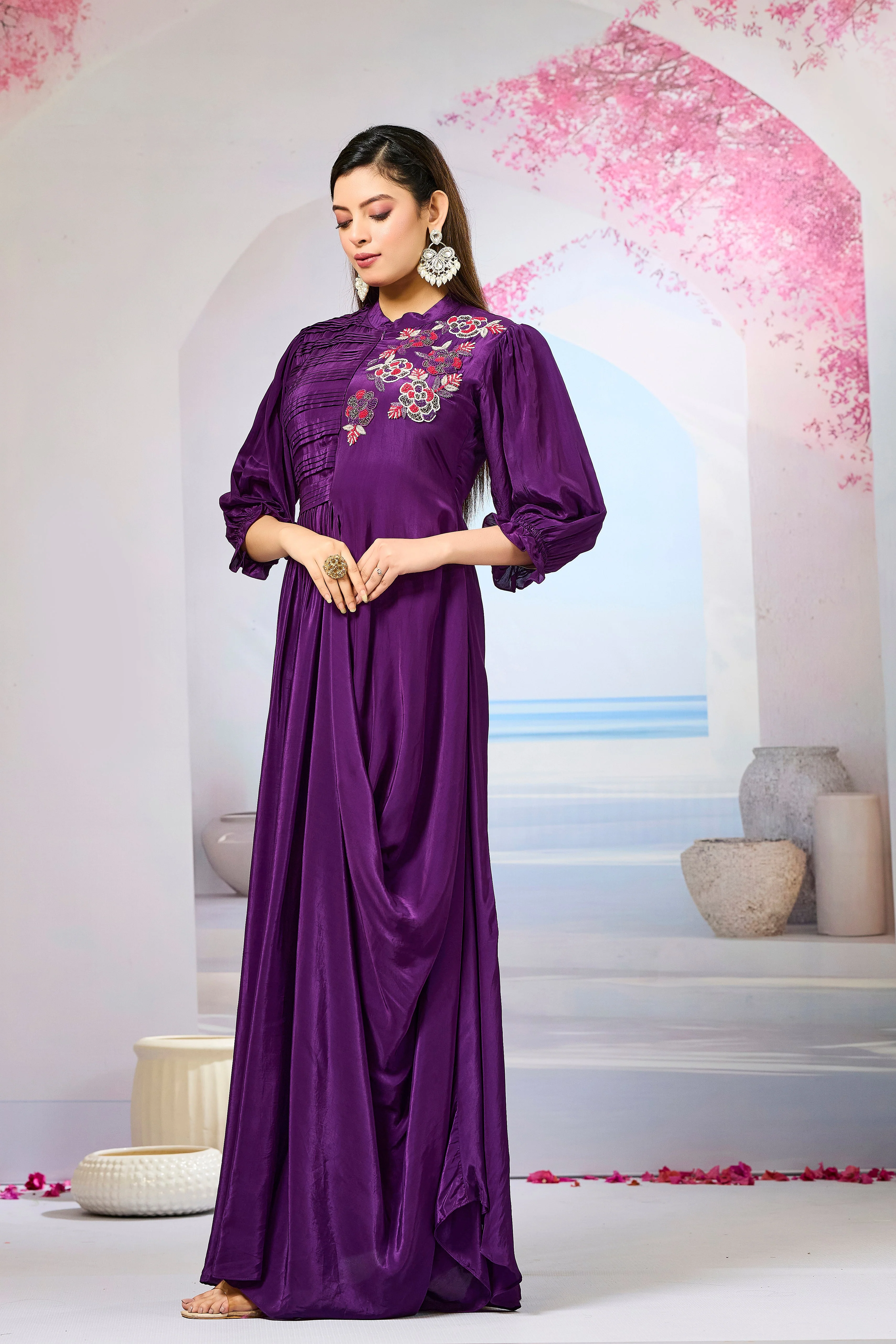 Violet Crepe Silk Cowl Gown - Image 4