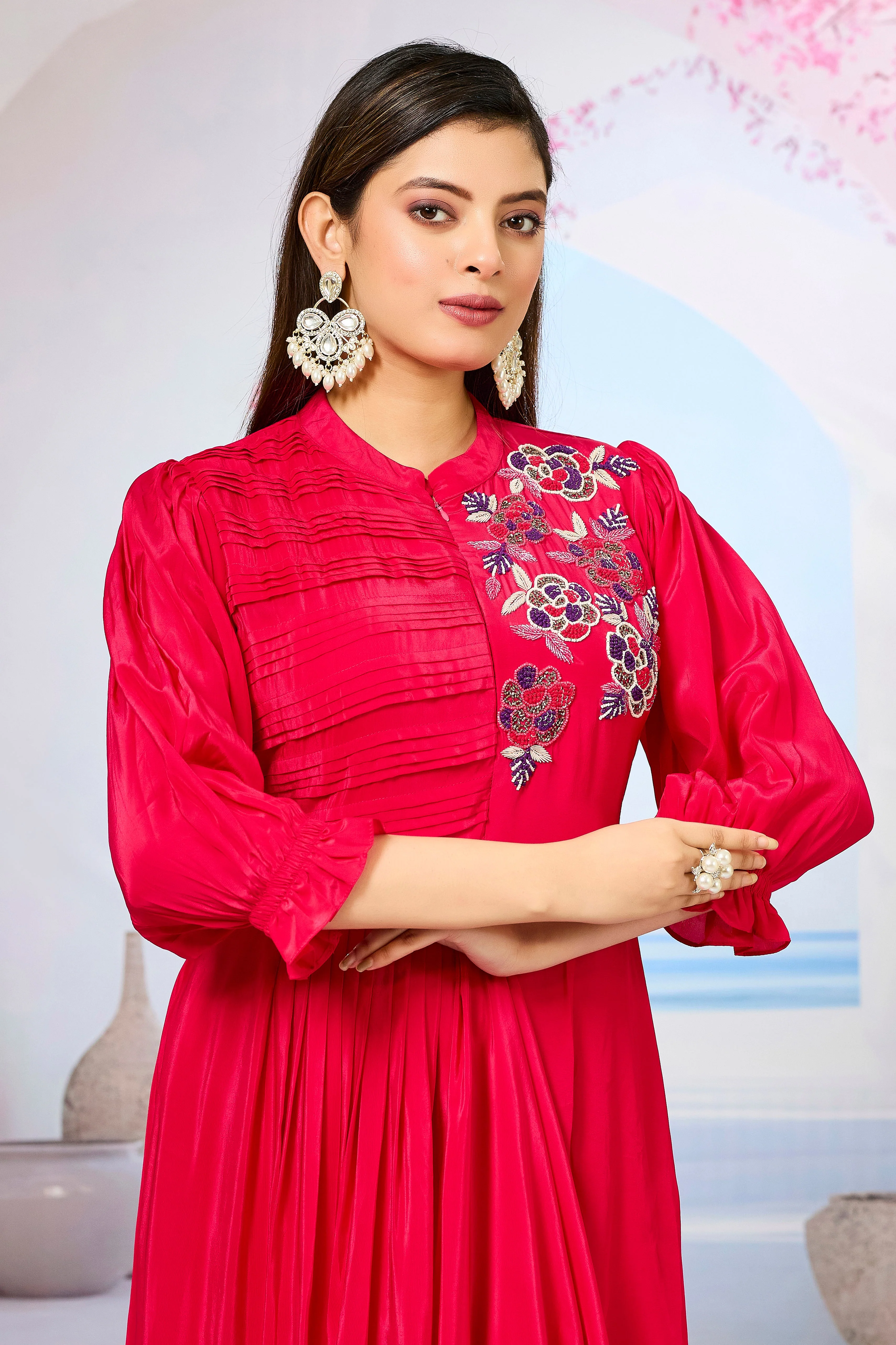 Red Crepe Silk Cowl Gown - Image 5