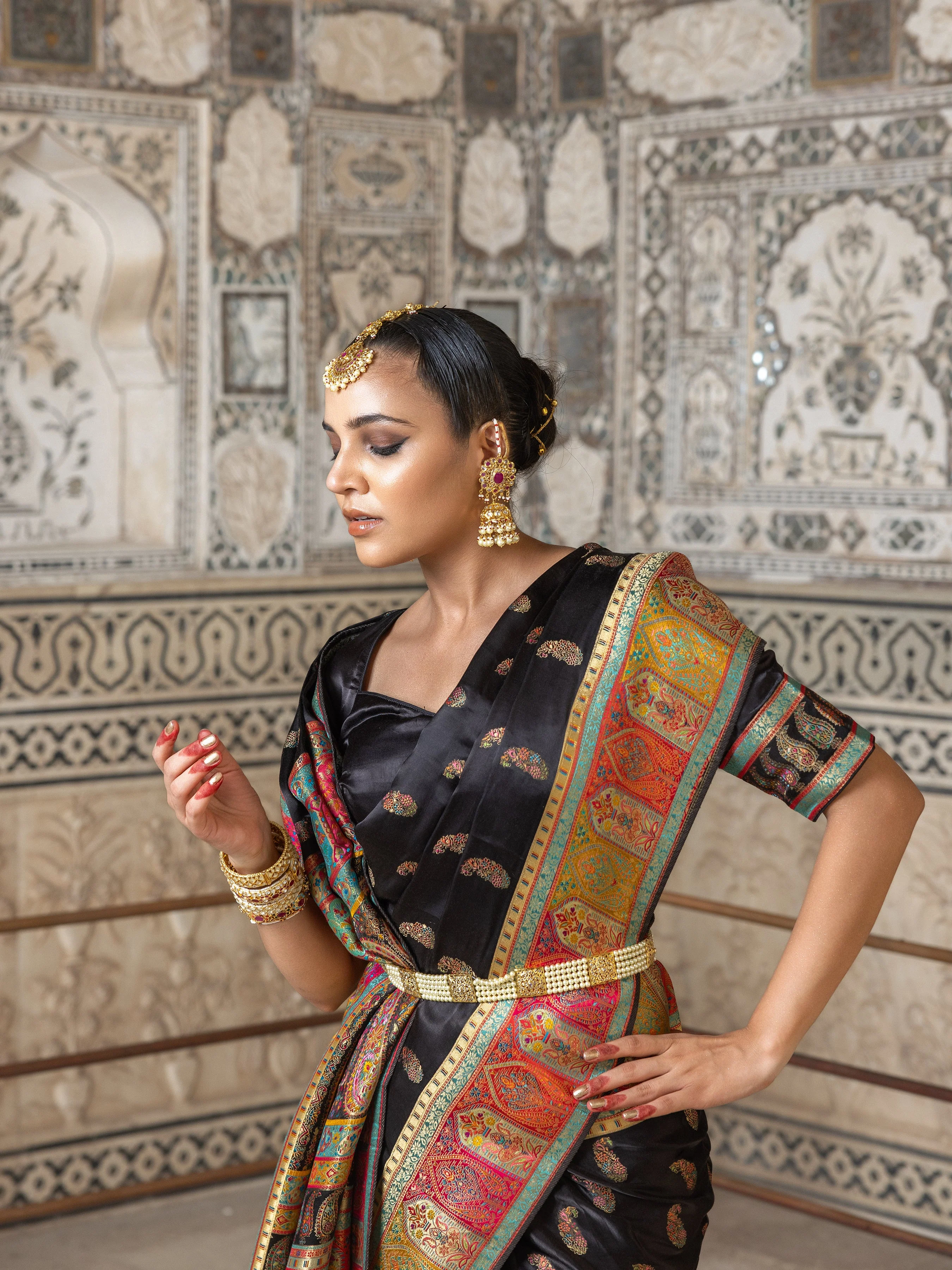 Nightingale Black Traditional Printed Gajji Silk Saree - Image 3