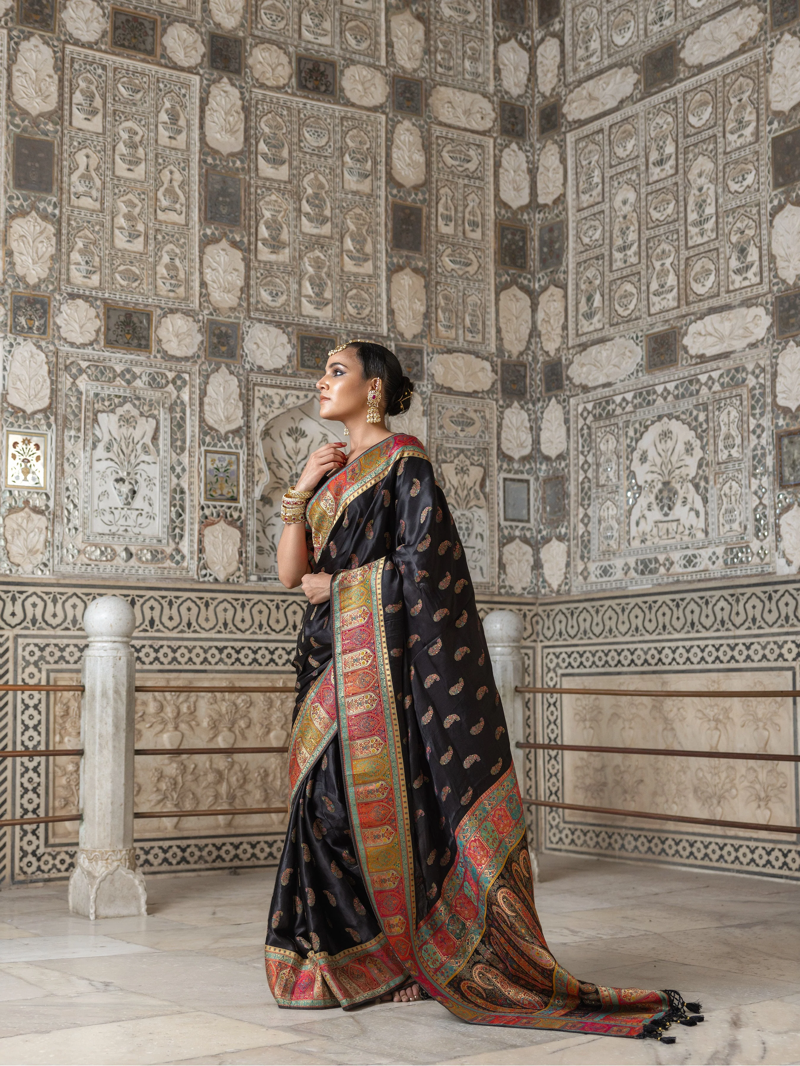 Nightingale Black Traditional Printed Gajji Silk Saree - Image 4