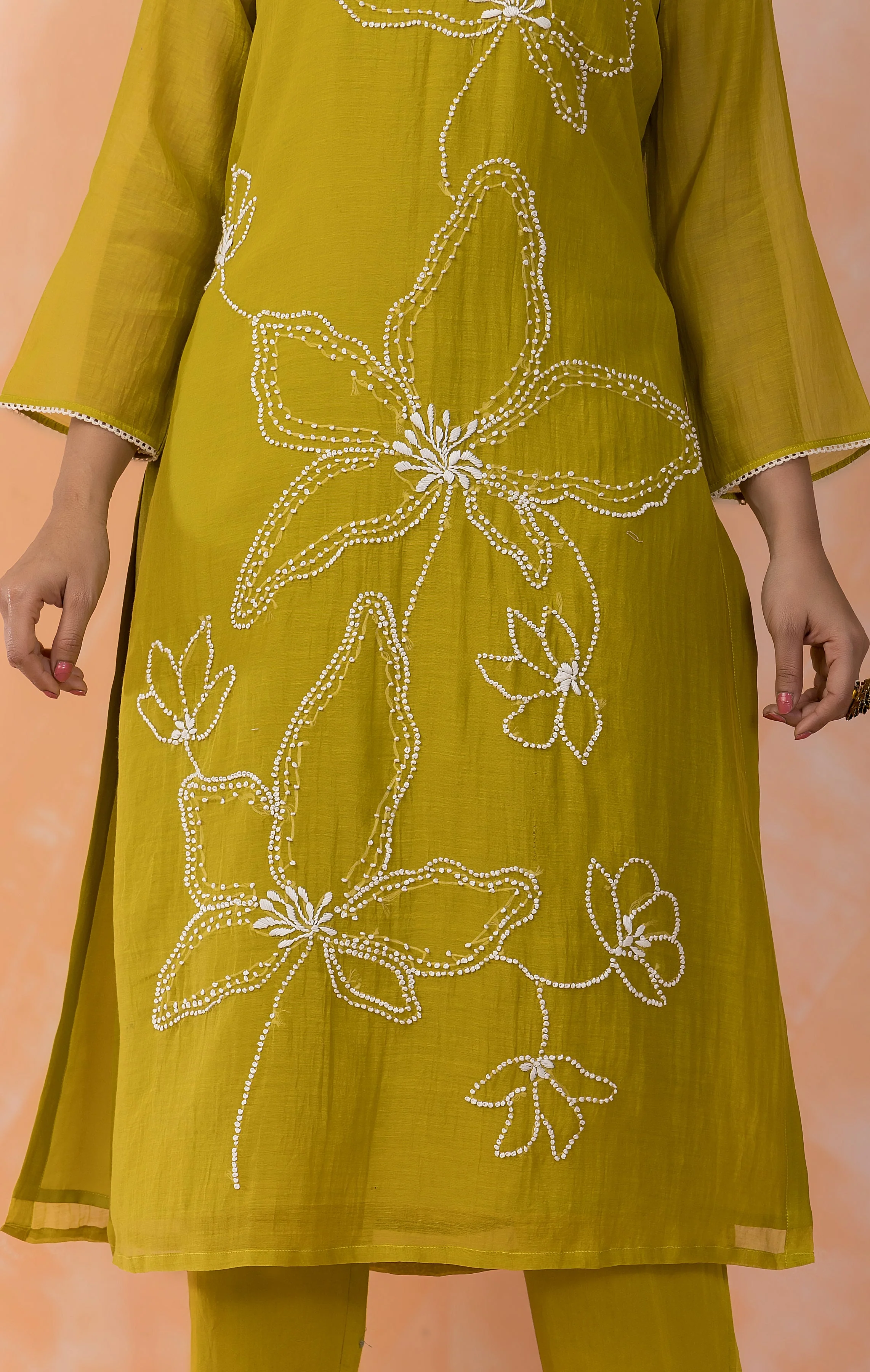 Mustard Blossom Embroidered Chanderi Silk Kurta Set - Image 2