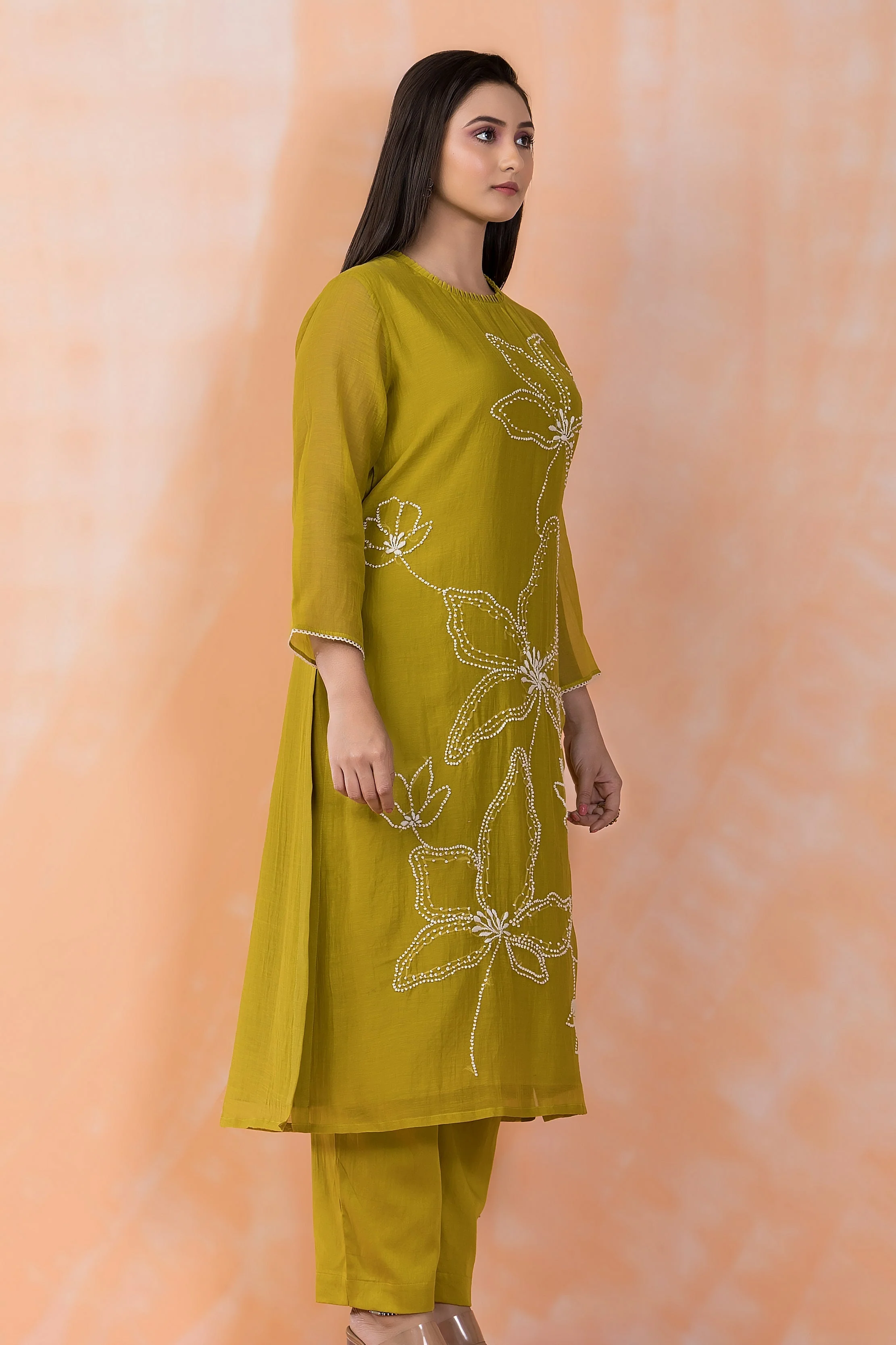 Mustard Blossom Embroidered Chanderi Silk Kurta Set - Image 3